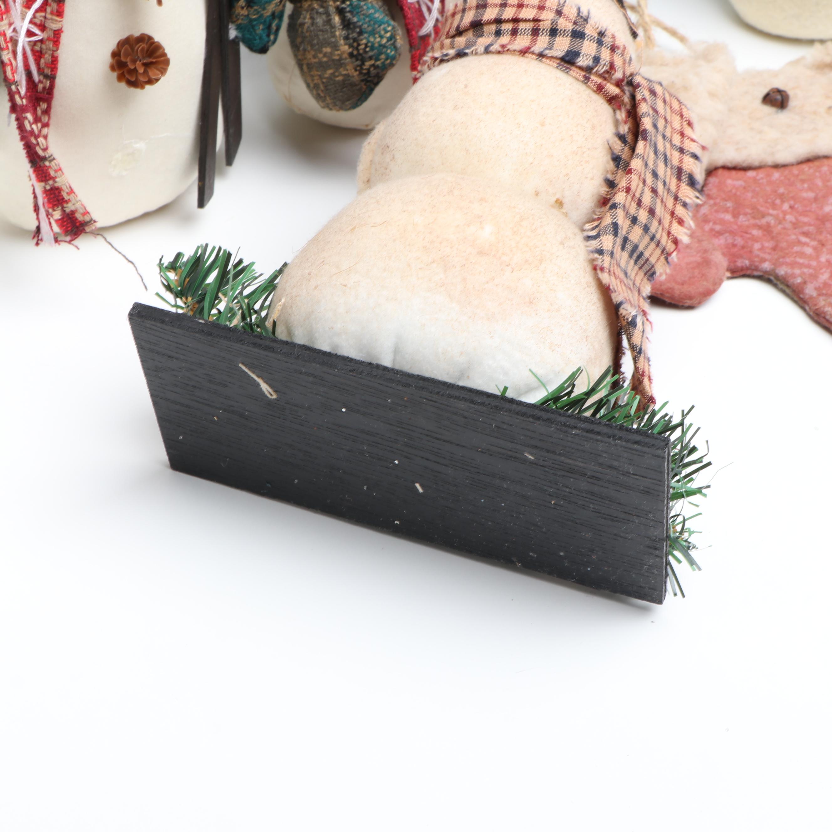 Christmas Folk Art Style Snowmen, Decorative Mittens and Deb Strain Print