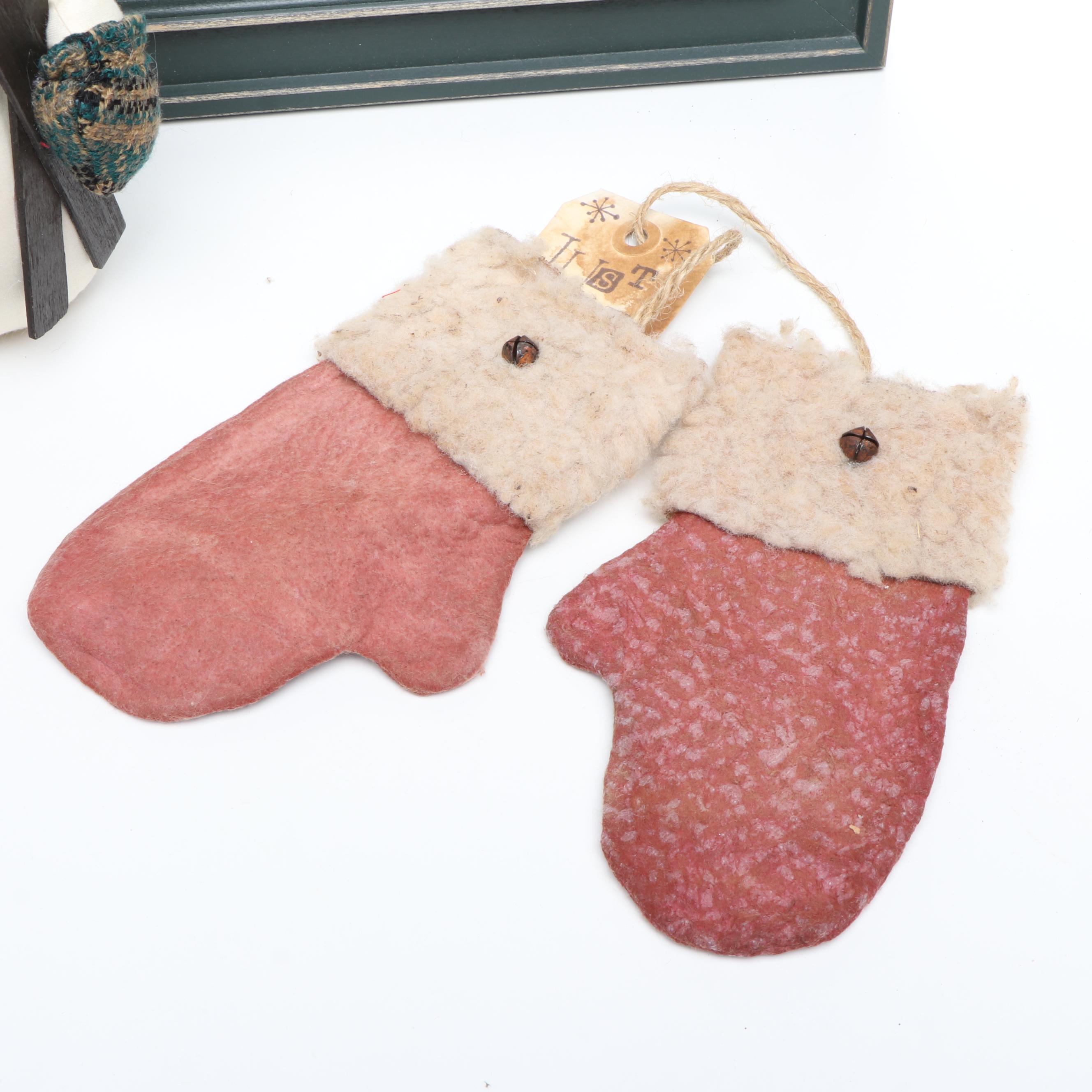 Christmas Folk Art Style Snowmen, Decorative Mittens and Deb Strain Print