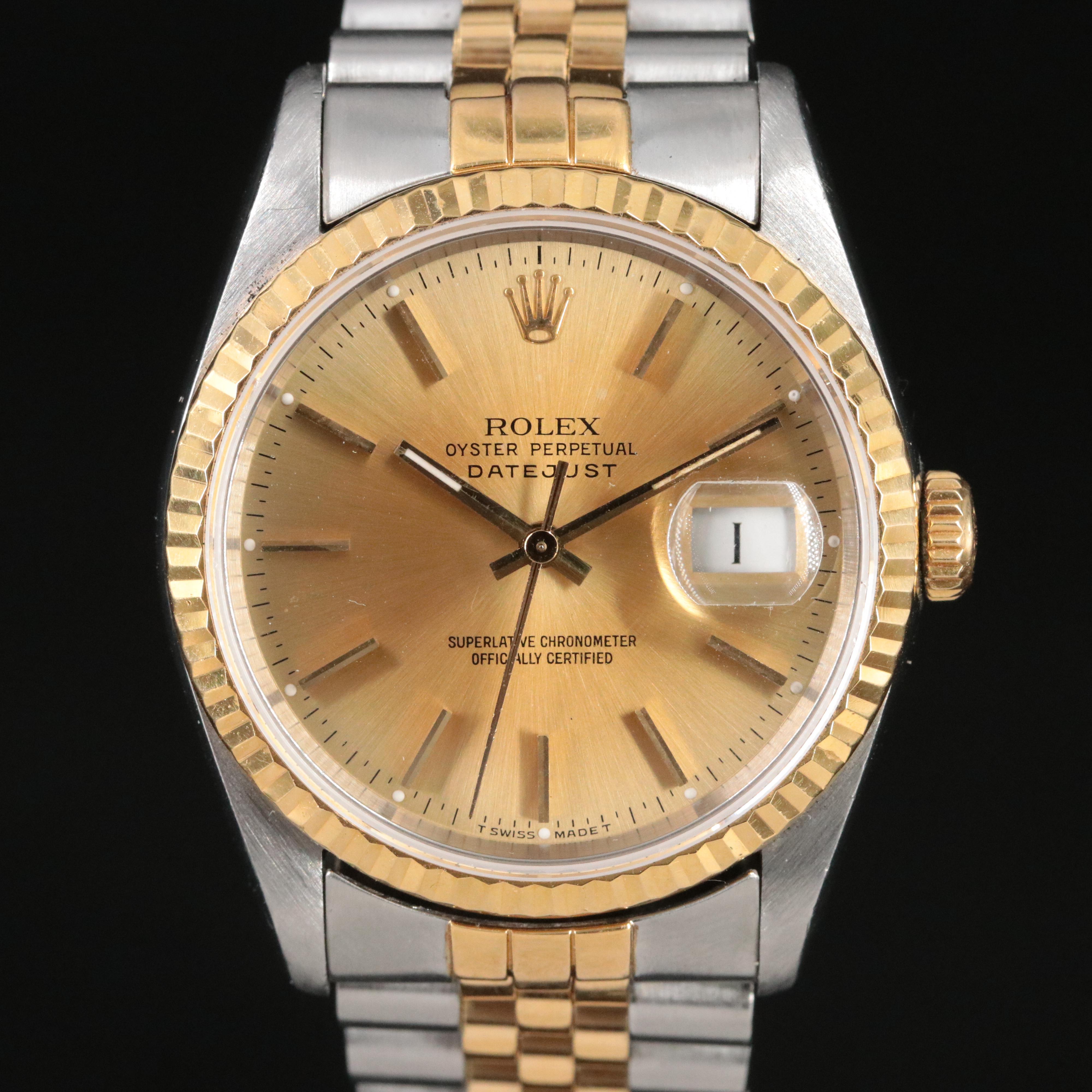1991 Rolex Two Tone Modified Datejust Model 16220 Automatic Watch