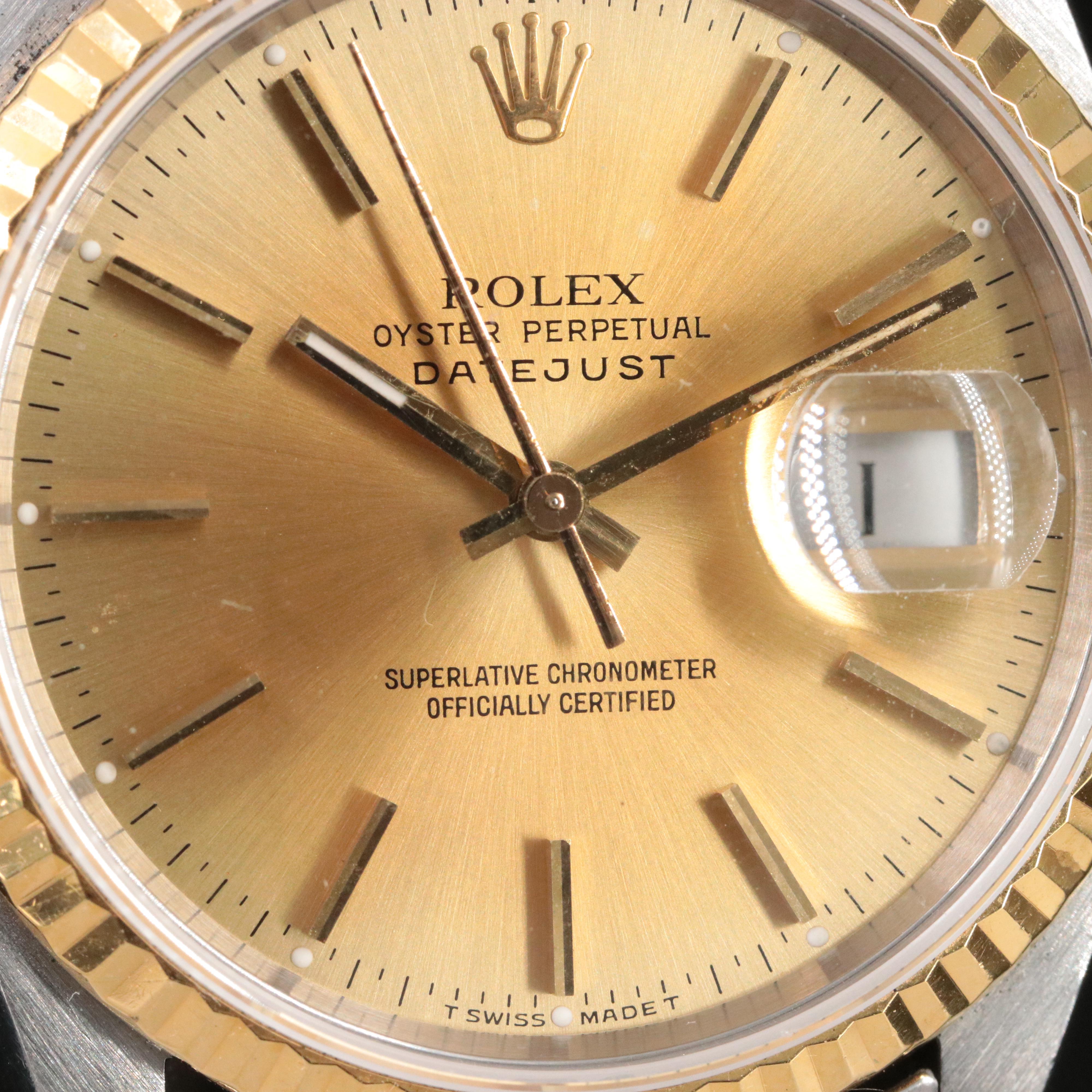 1991 Rolex Two Tone Modified Datejust Model 16220 Automatic Watch