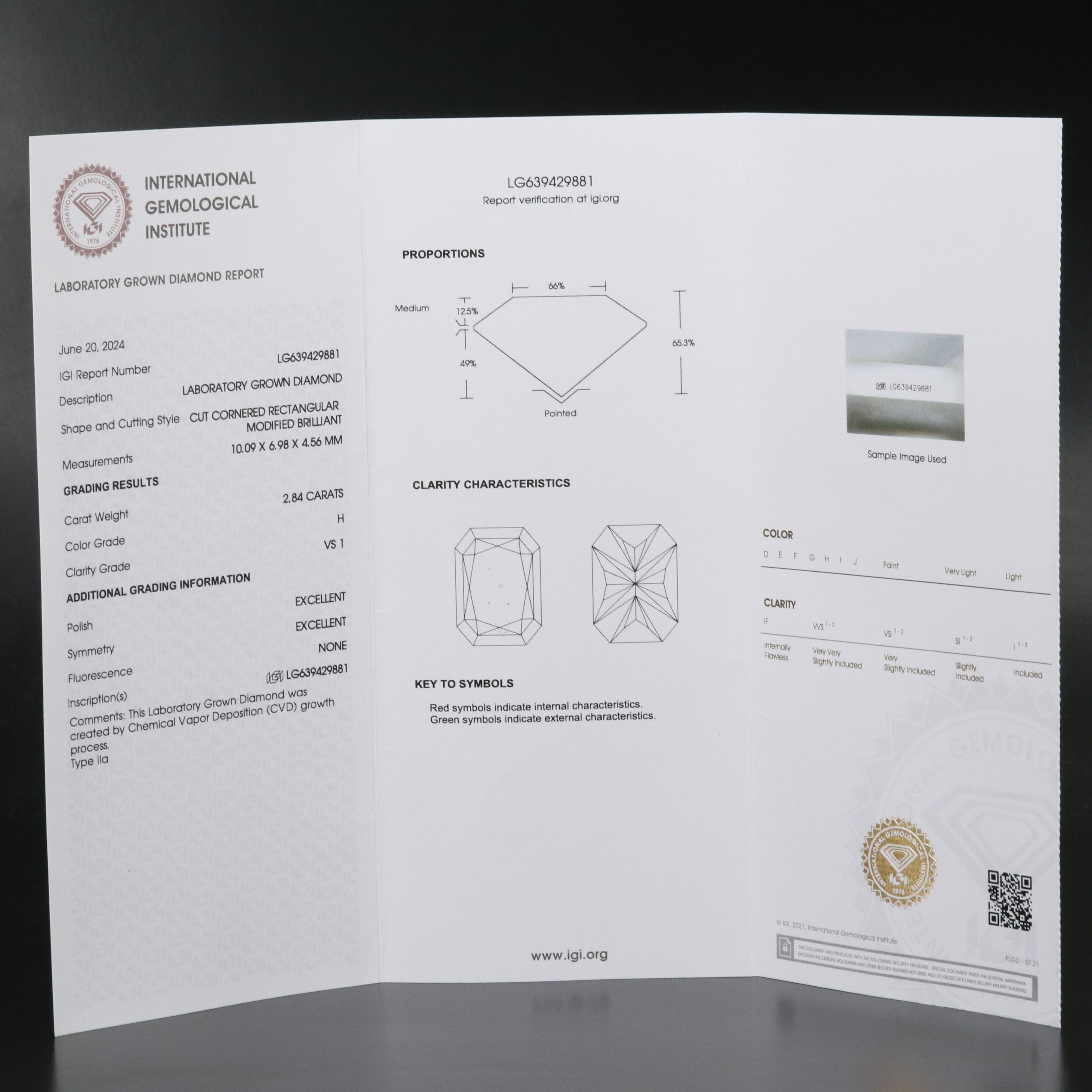 Loose 2.84 CT Lab Grown Diamond with IGI Report