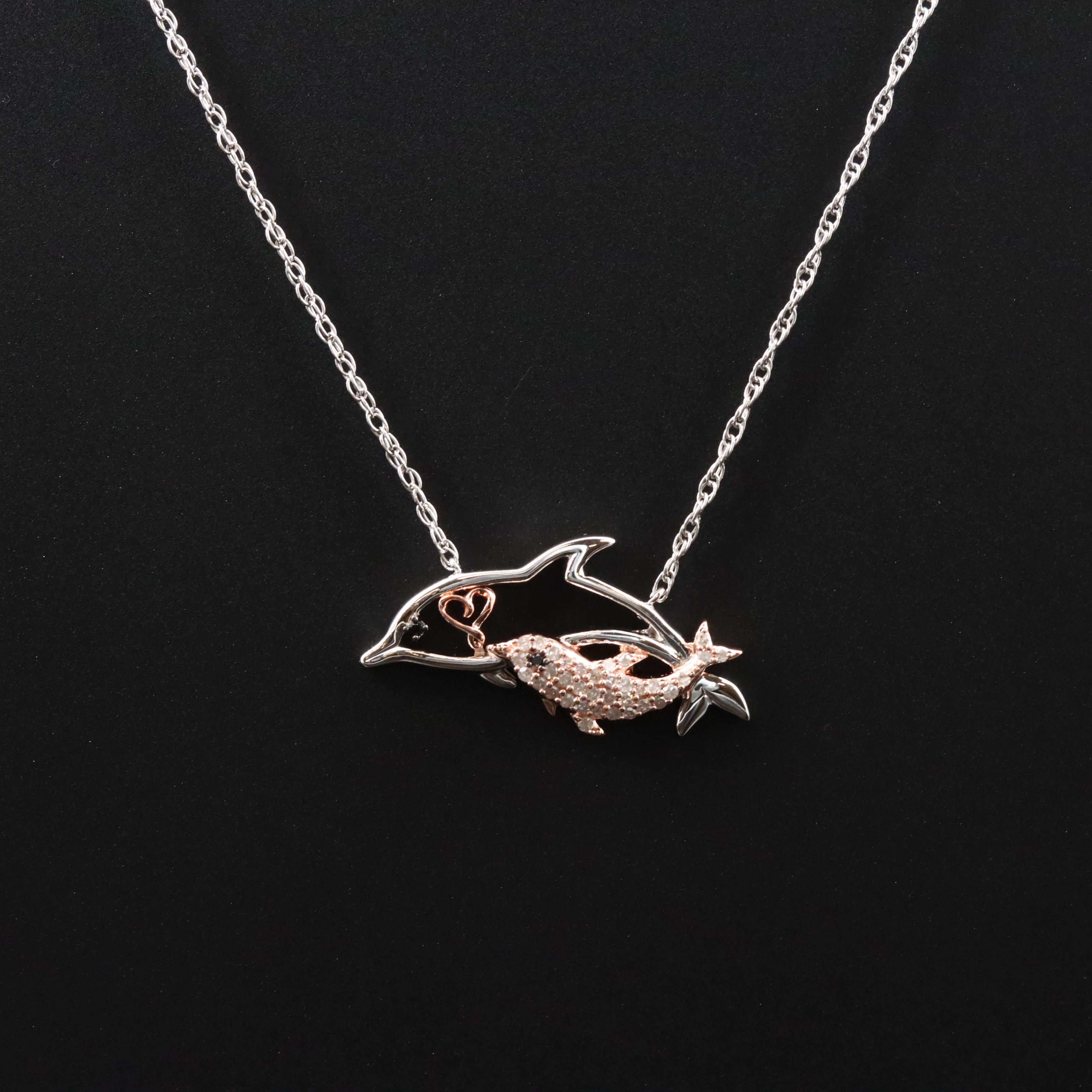 Sterling Diamond Dolphin Pendant Necklace