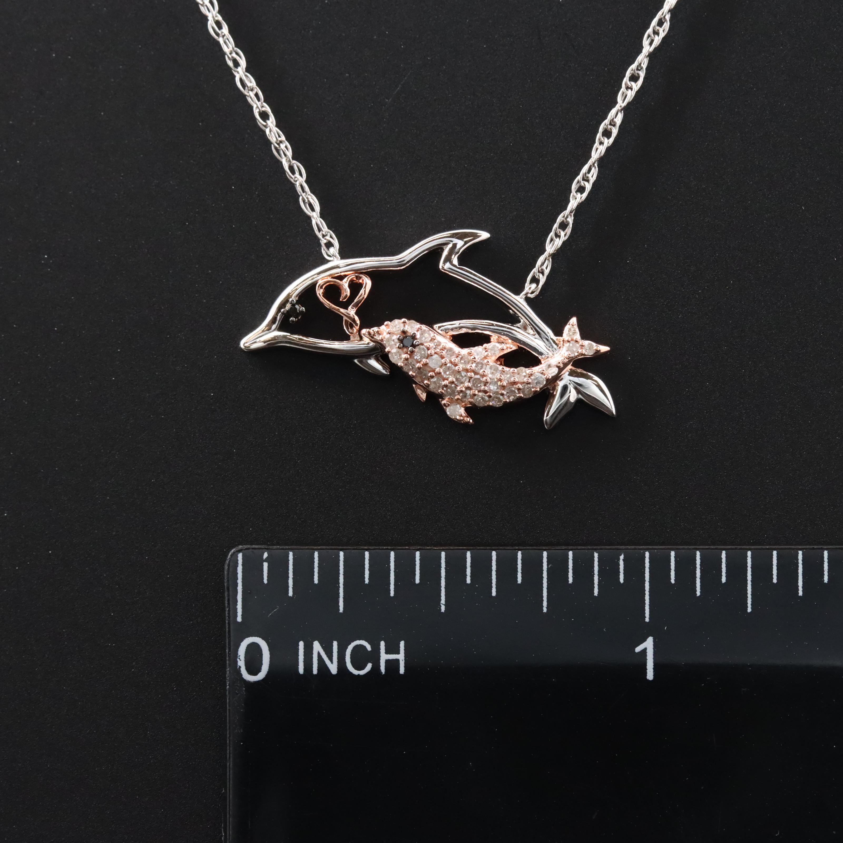 Sterling Diamond Dolphin Pendant Necklace