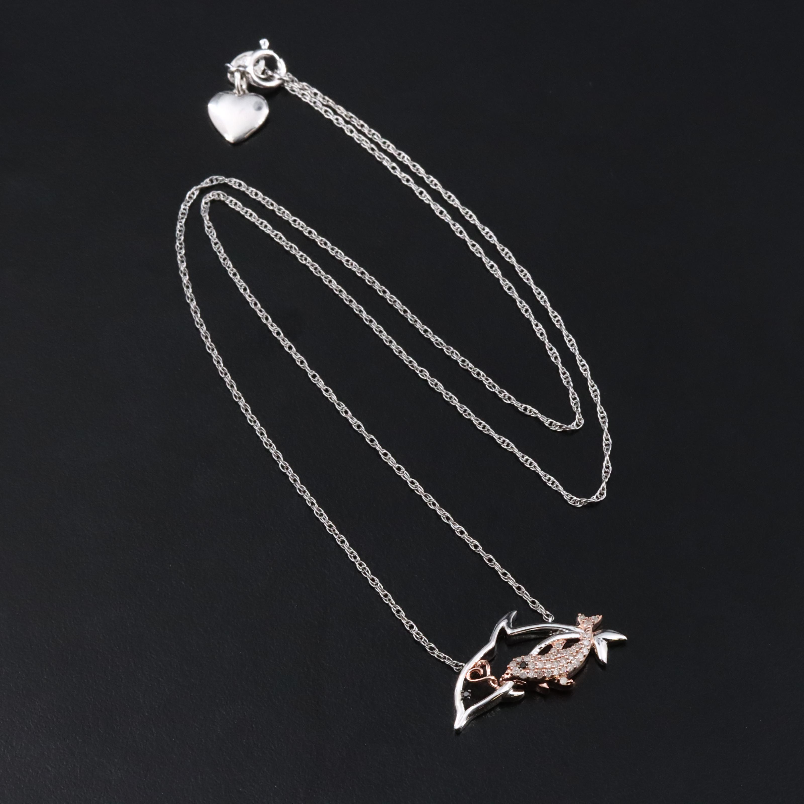 Sterling Diamond Dolphin Pendant Necklace