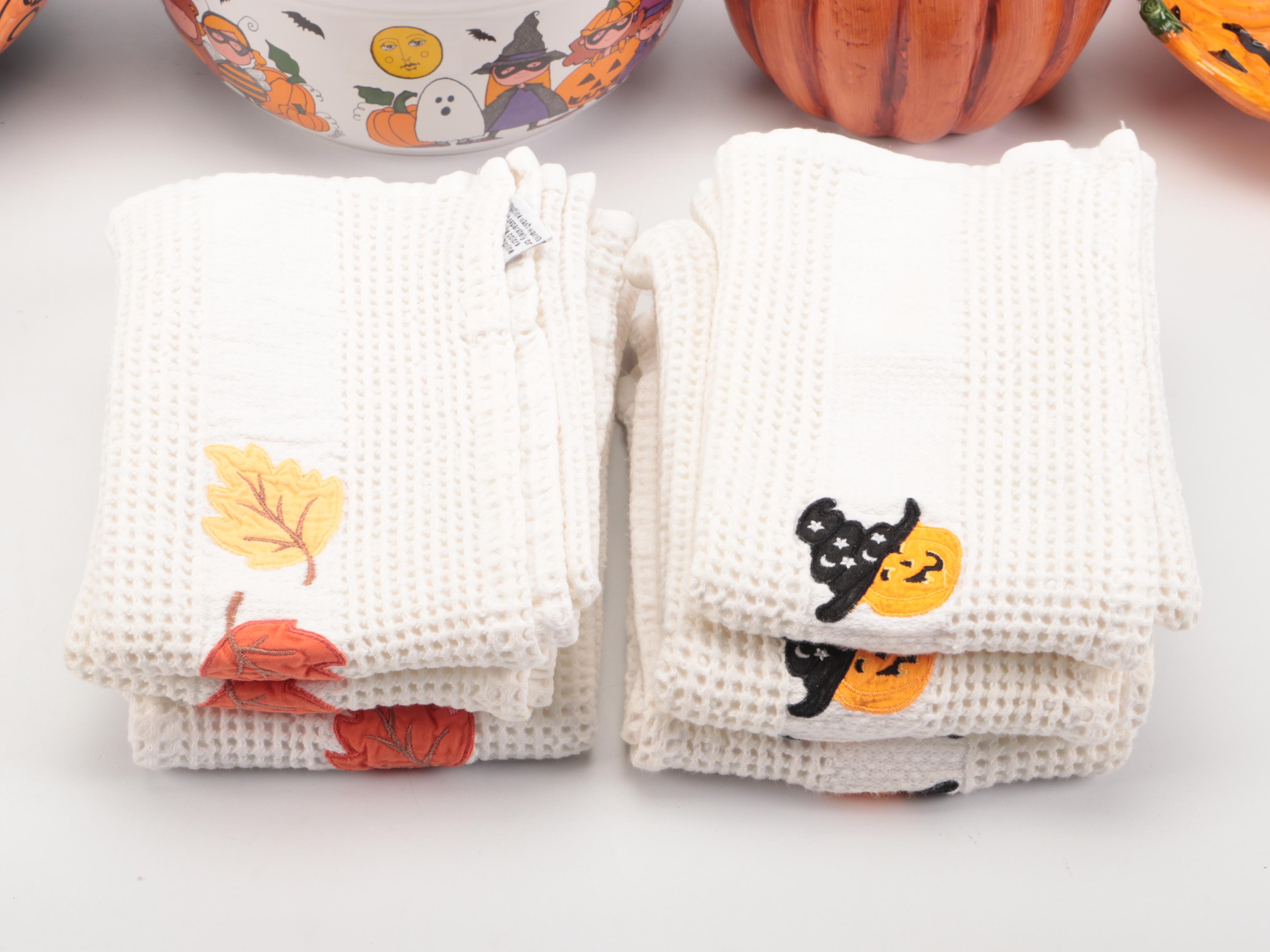 Mary Engelbreit Bowl with Other Fall and Halloween Themed Tableware