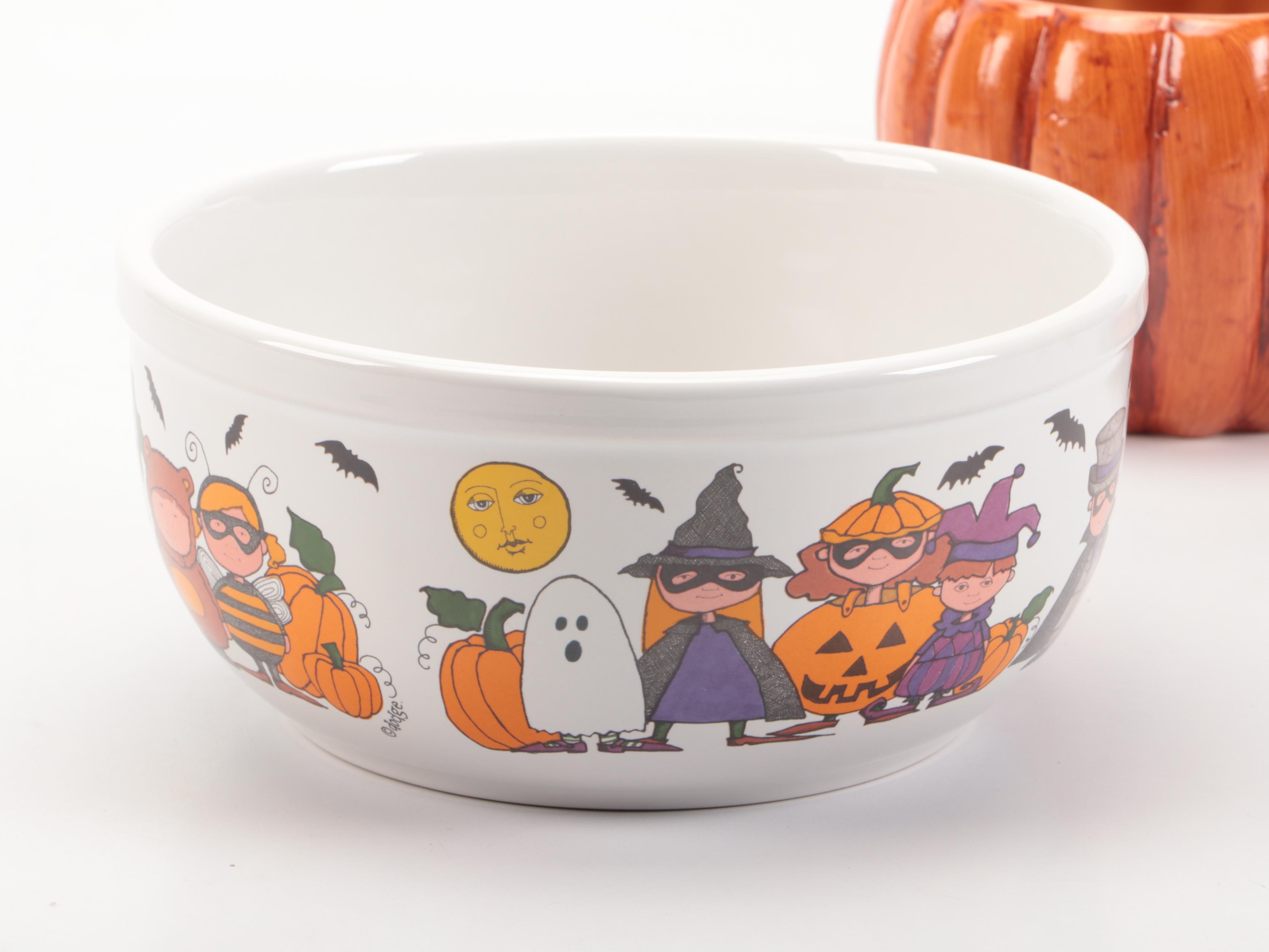 Mary Engelbreit Bowl with Other Fall and Halloween Themed Tableware