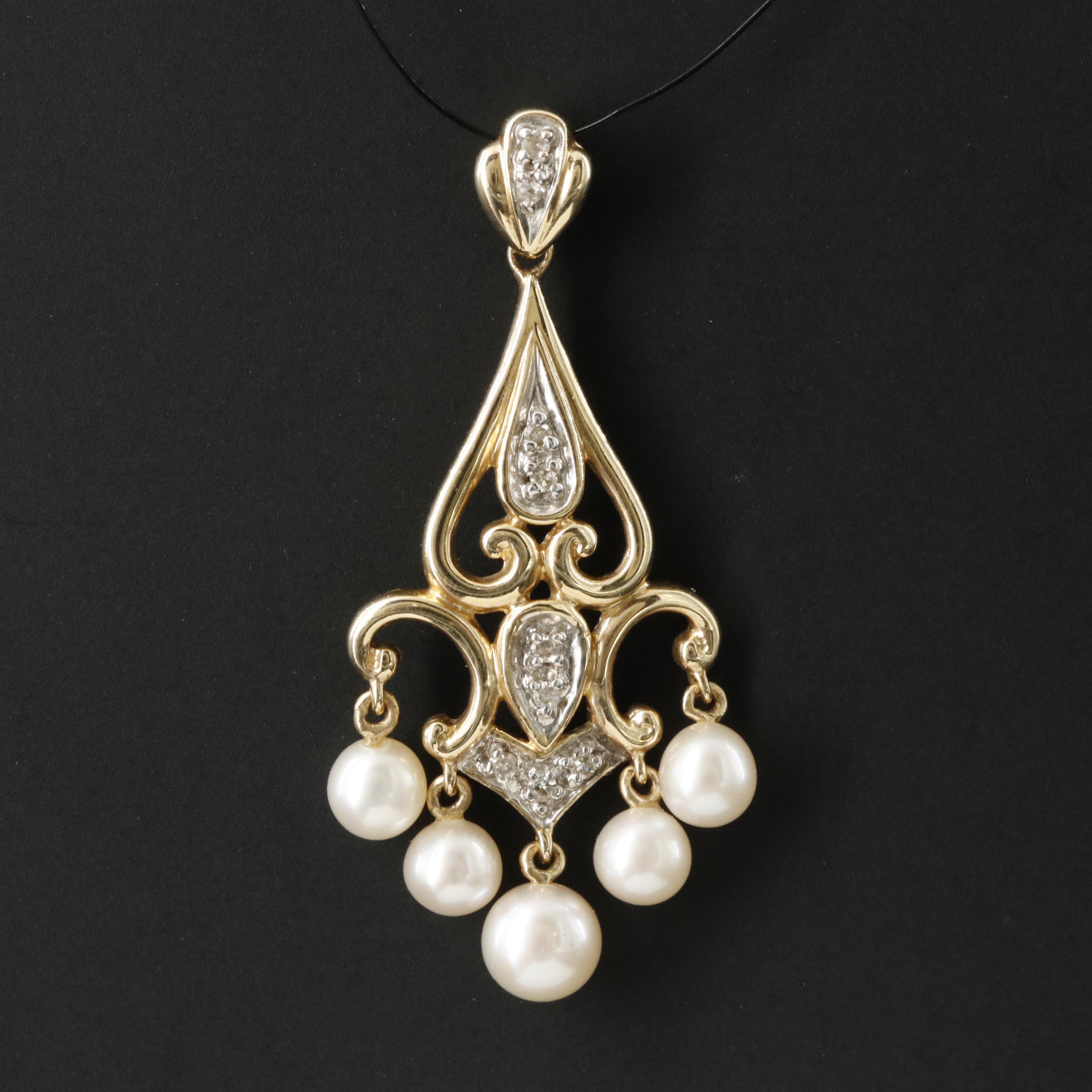 14K Pearl and Diamond Pendant