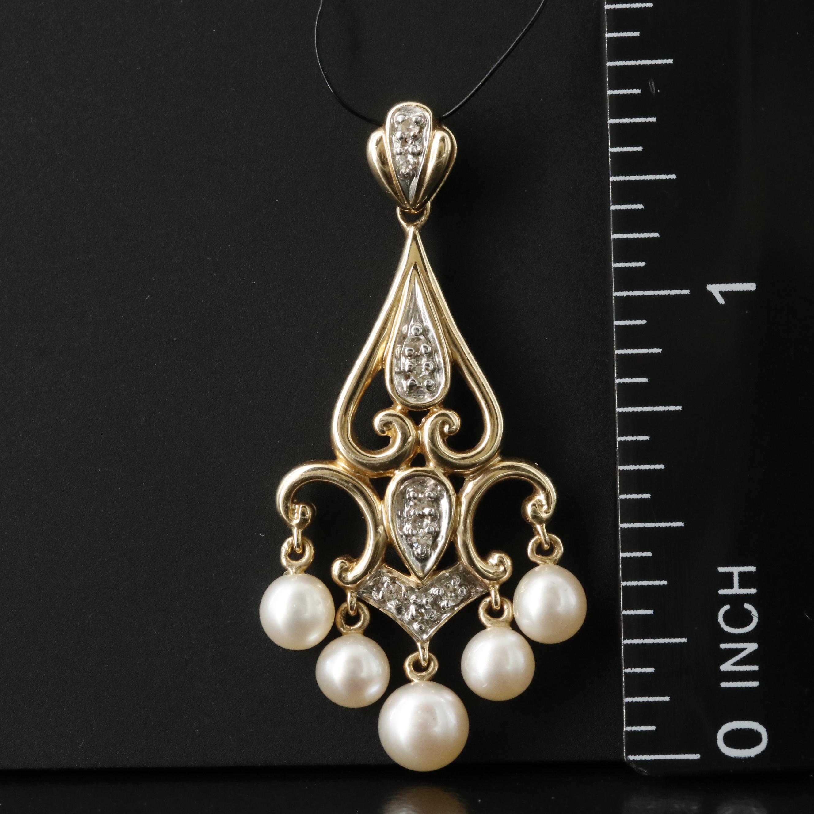 14K Pearl and Diamond Pendant