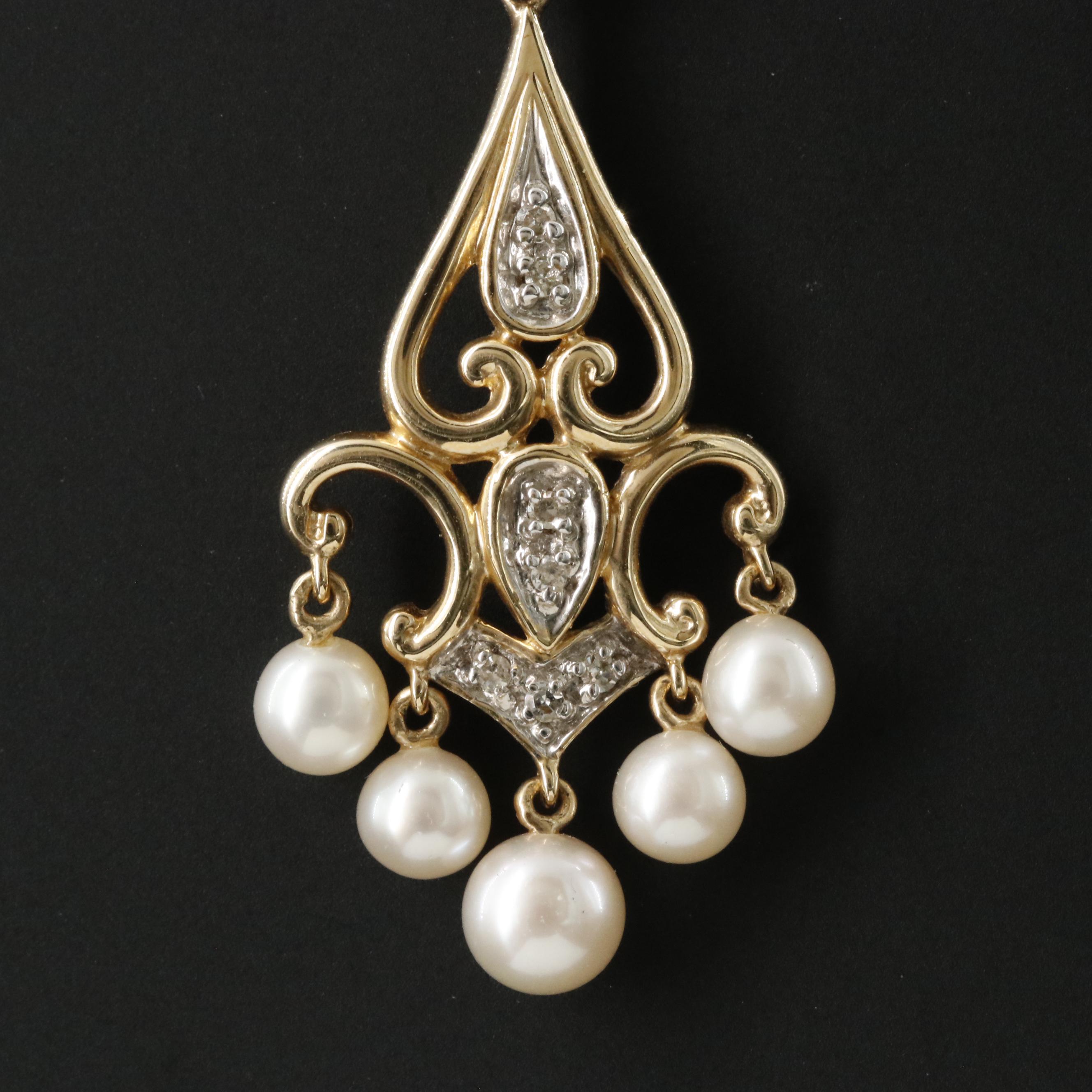 14K Pearl and Diamond Pendant