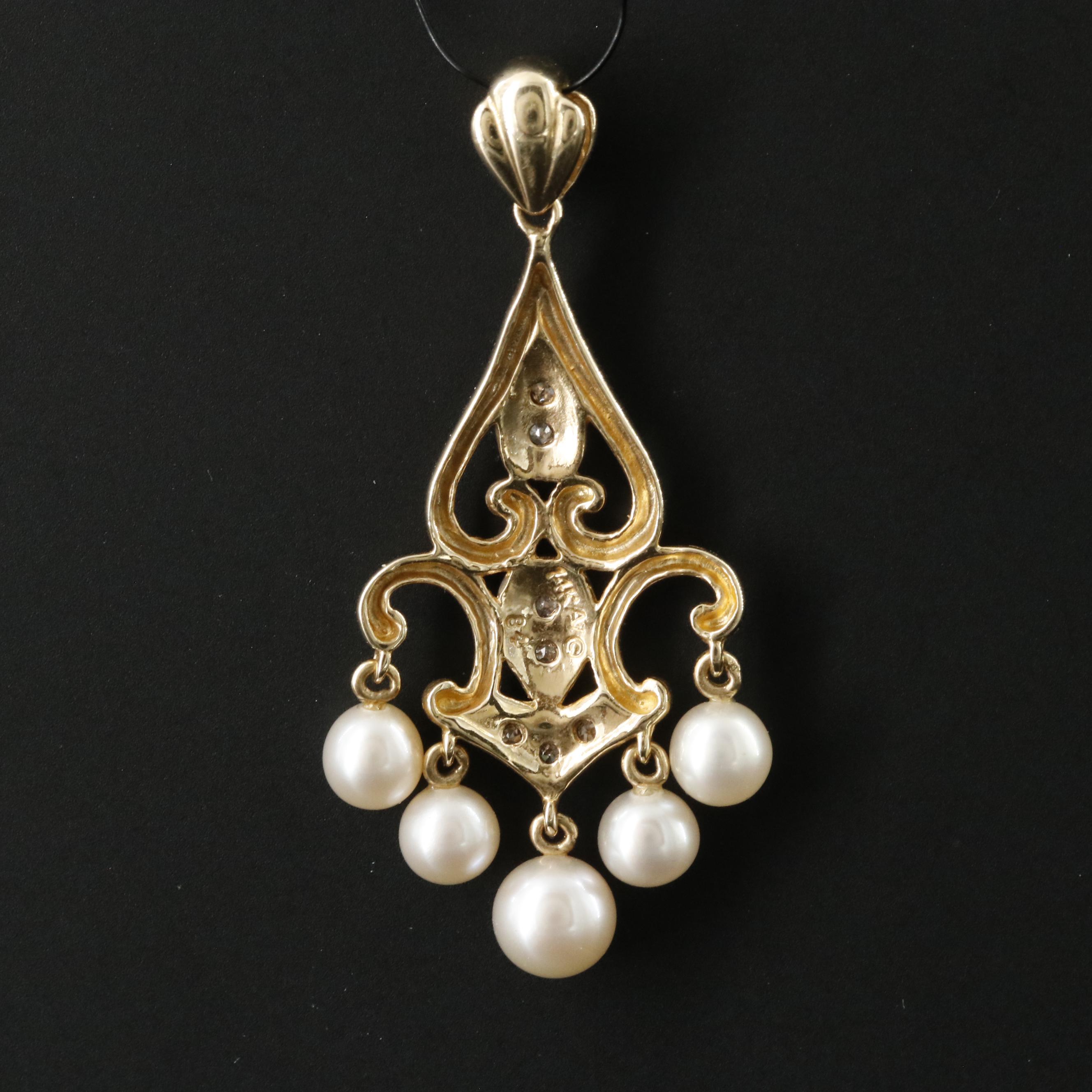 14K Pearl and Diamond Pendant