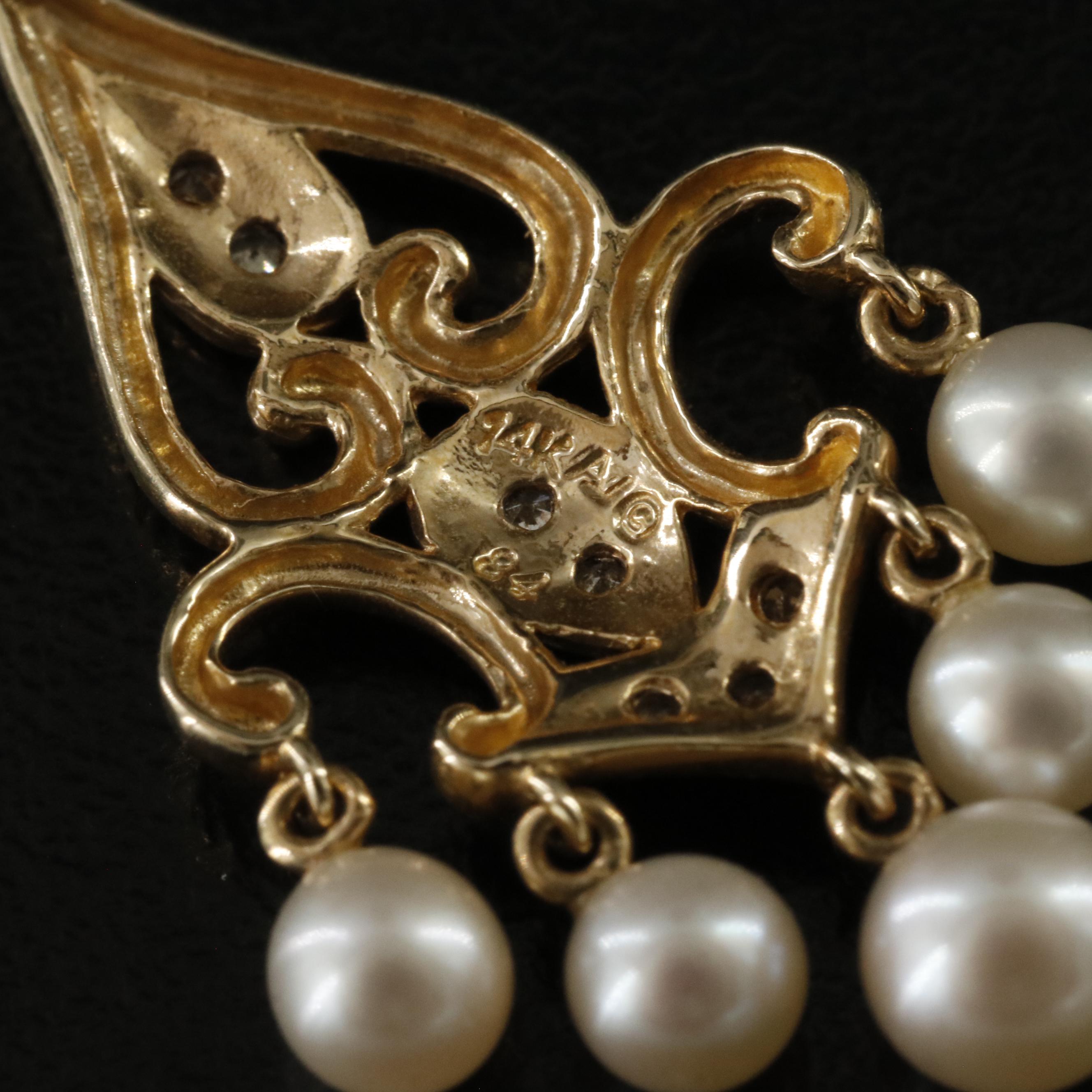 14K Pearl and Diamond Pendant