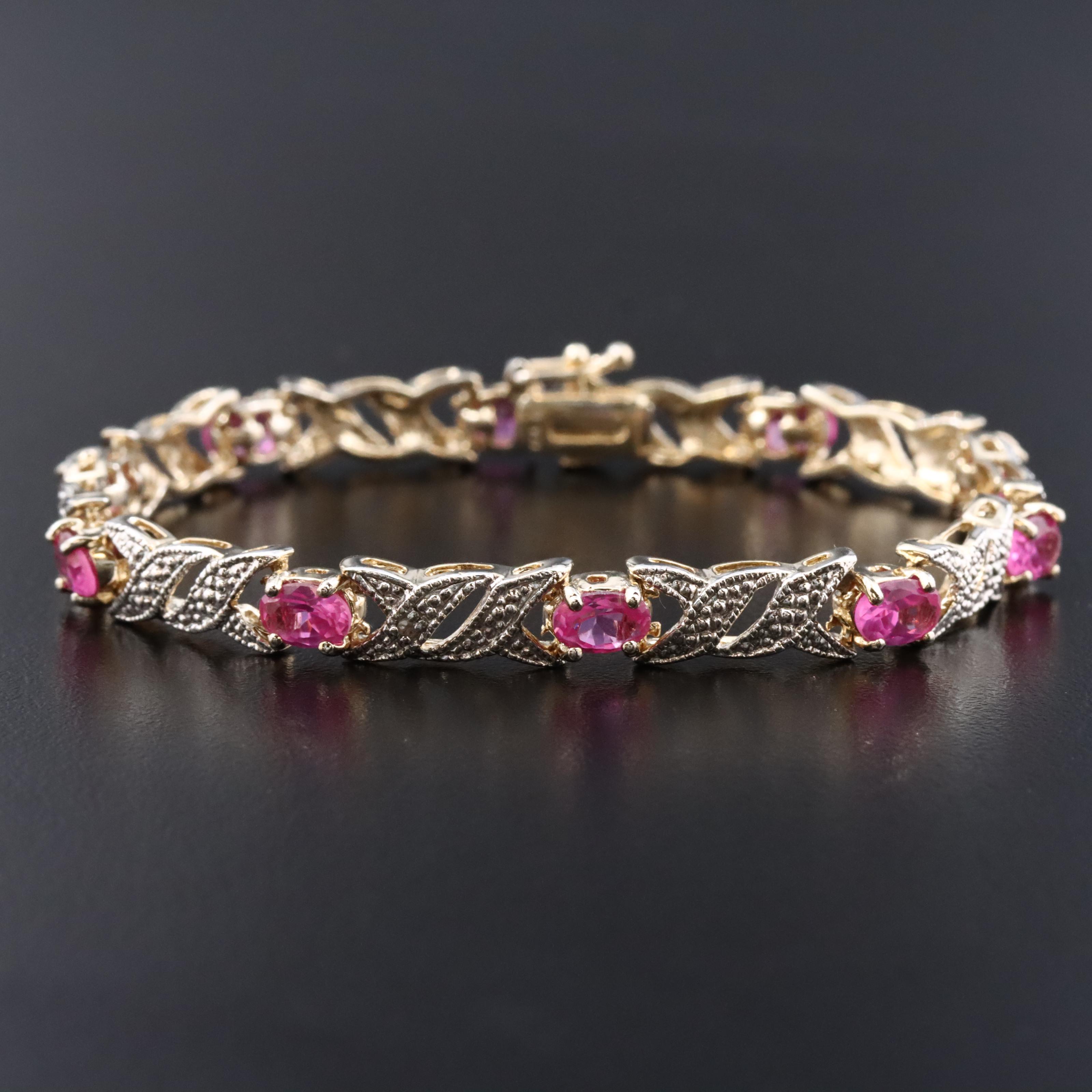 Sterling Pink Sapphire and Diamond Accent Bracelet