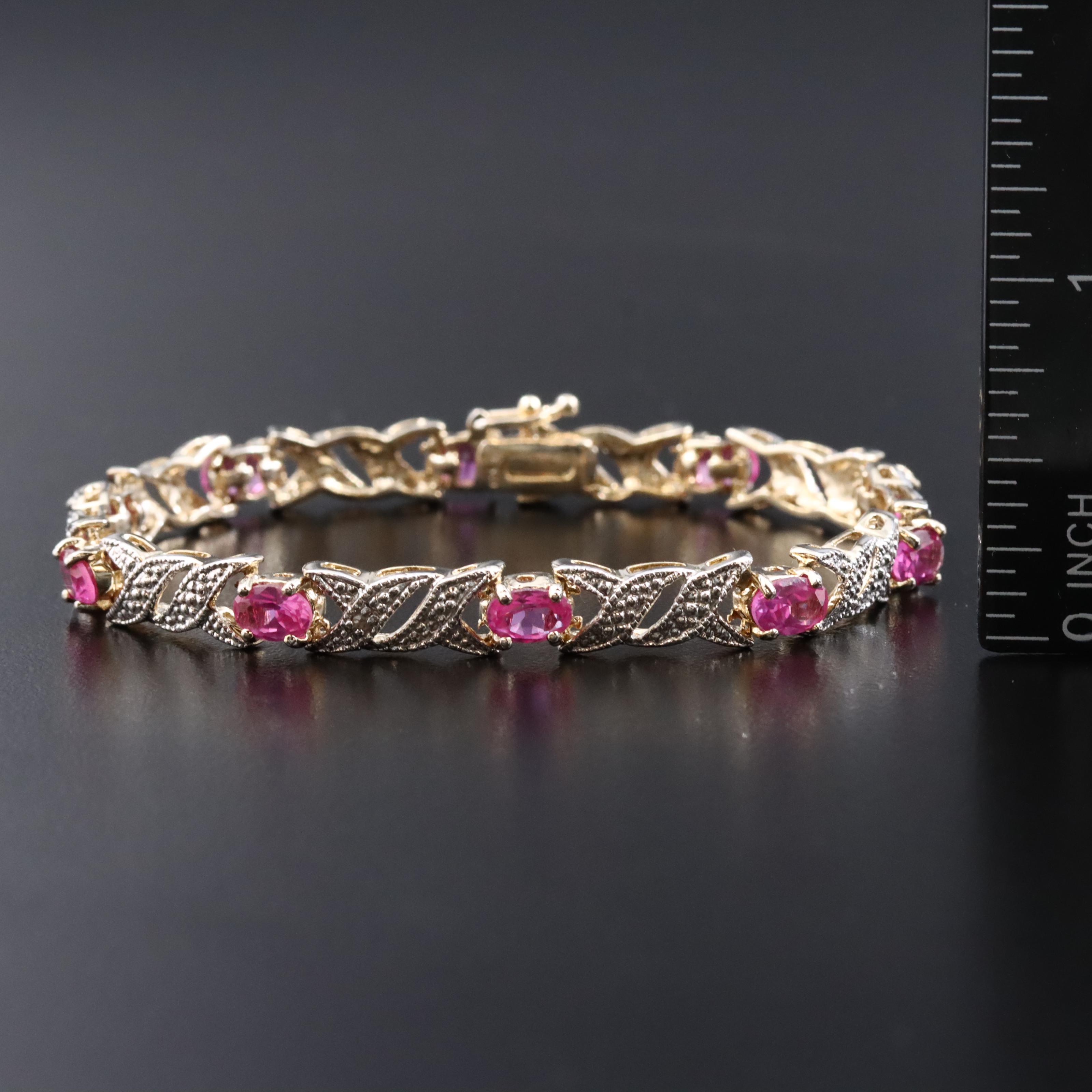 Sterling Pink Sapphire and Diamond Accent Bracelet