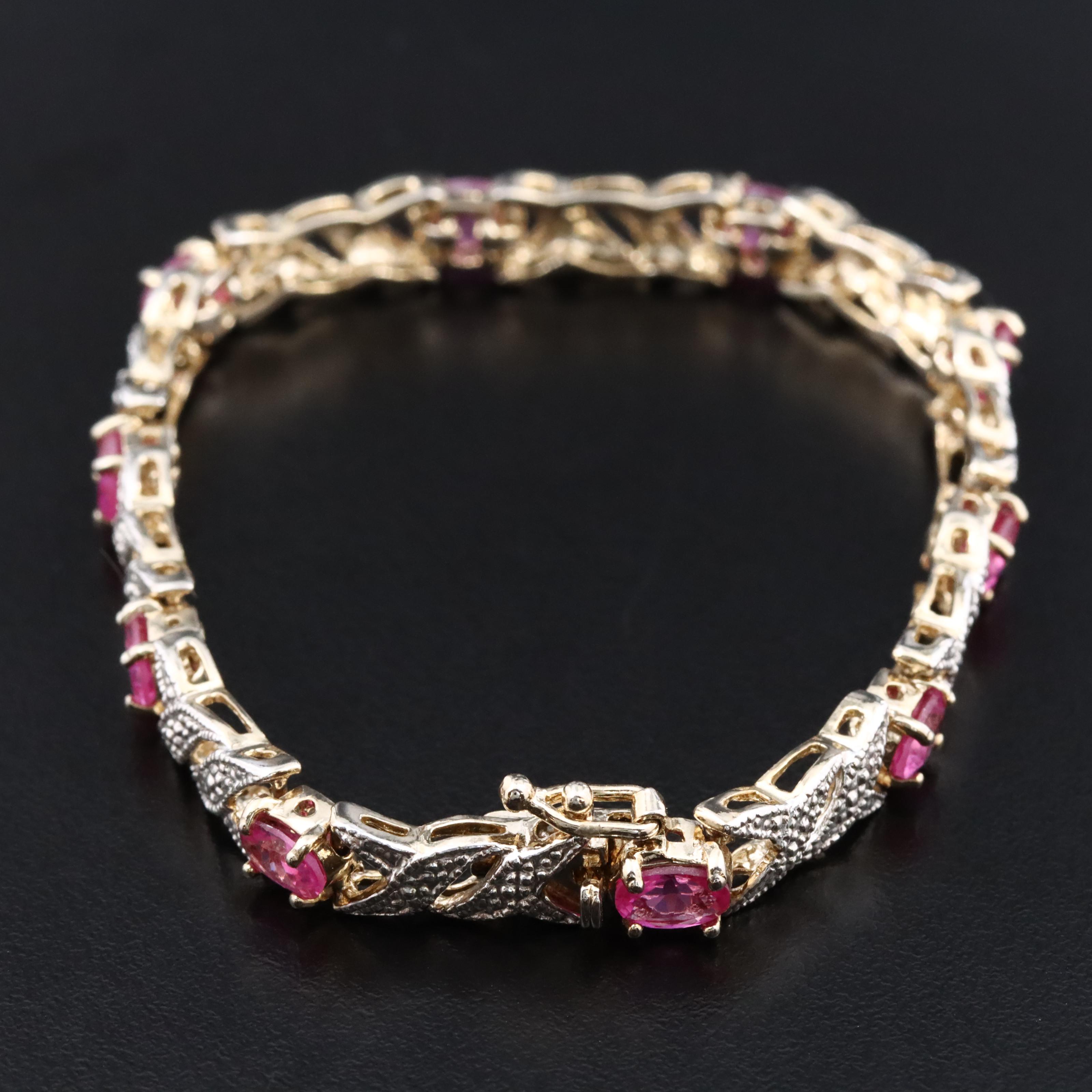 Sterling Pink Sapphire and Diamond Accent Bracelet
