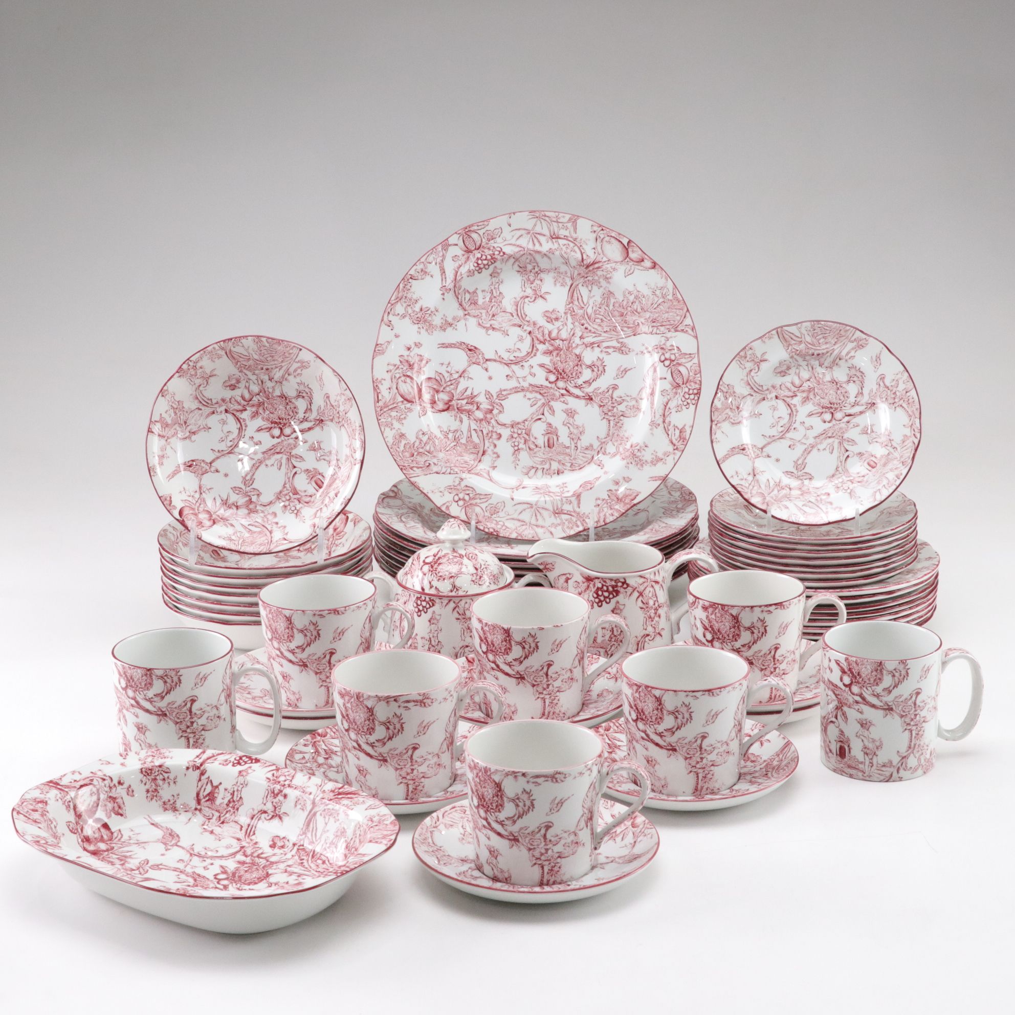 Spode Williamsburg "Provincial Garden" Cranberry Dinnerware Set for Eight