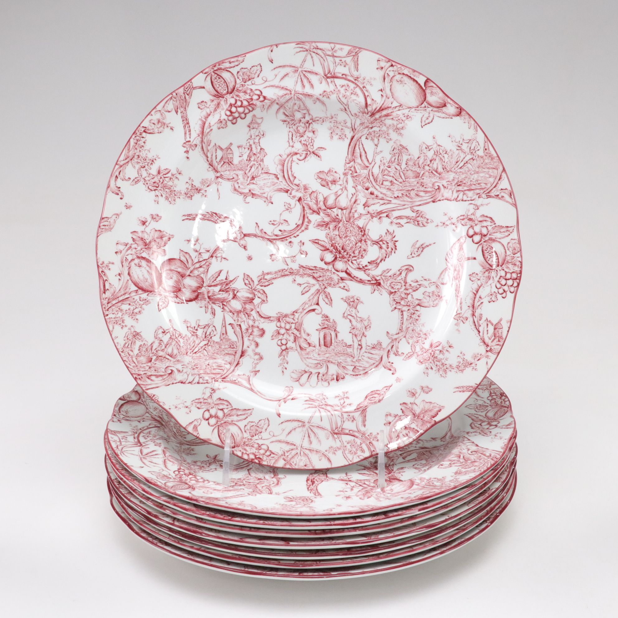 Spode Williamsburg "Provincial Garden" Cranberry Dinnerware Set for Eight