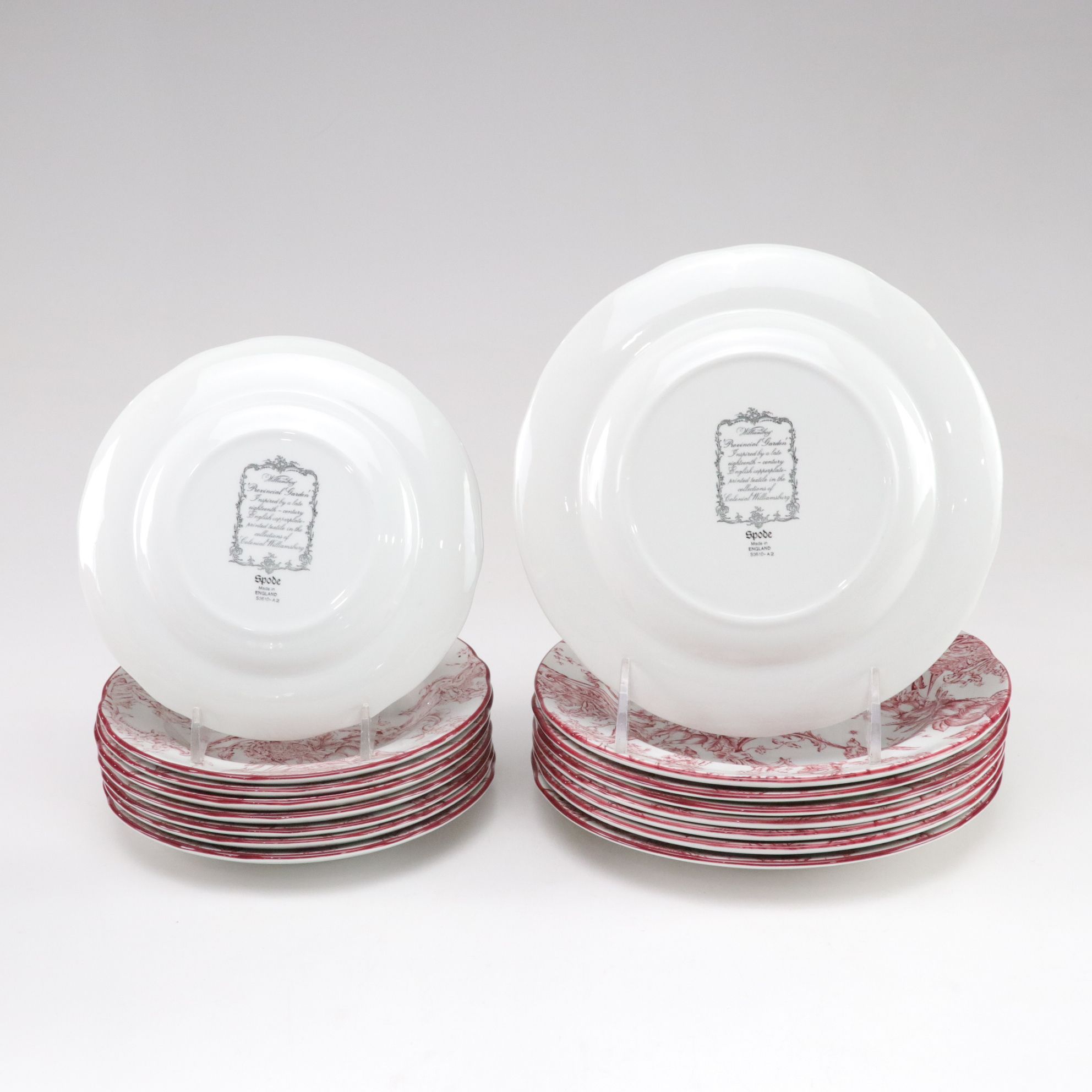Spode Williamsburg "Provincial Garden" Cranberry Dinnerware Set for Eight