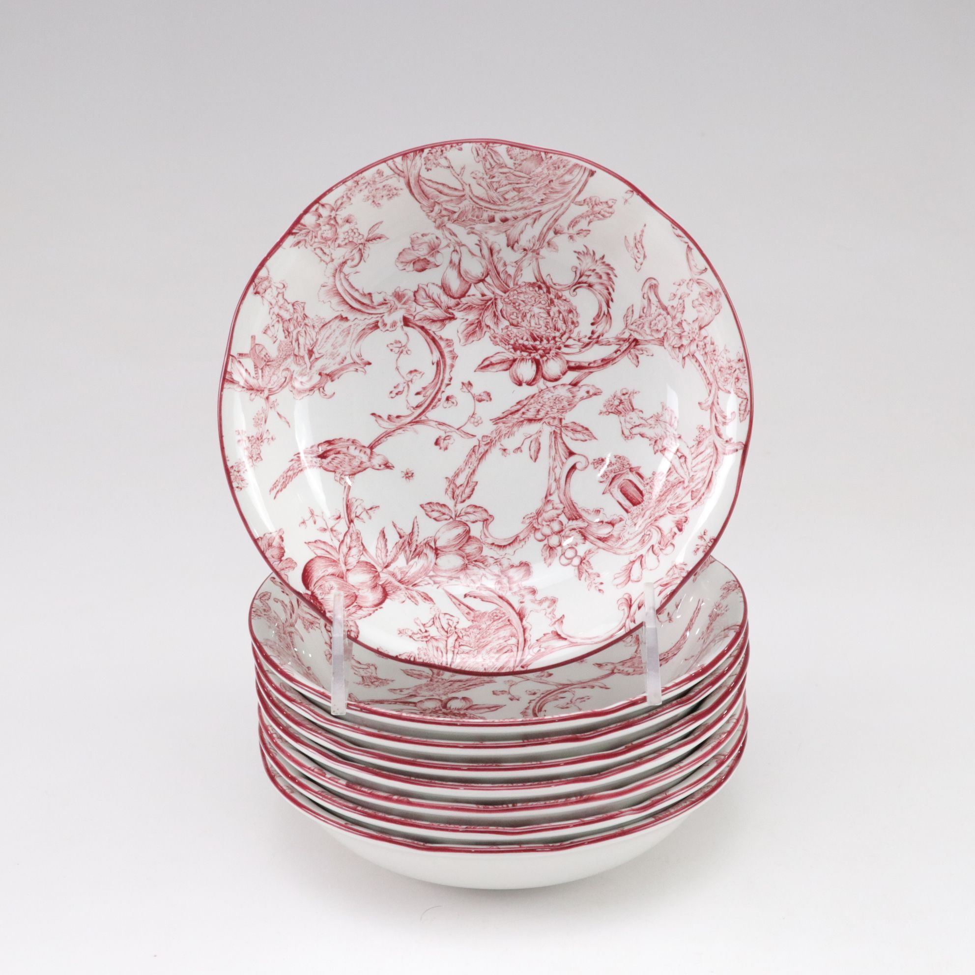 Spode Williamsburg "Provincial Garden" Cranberry Dinnerware Set for Eight