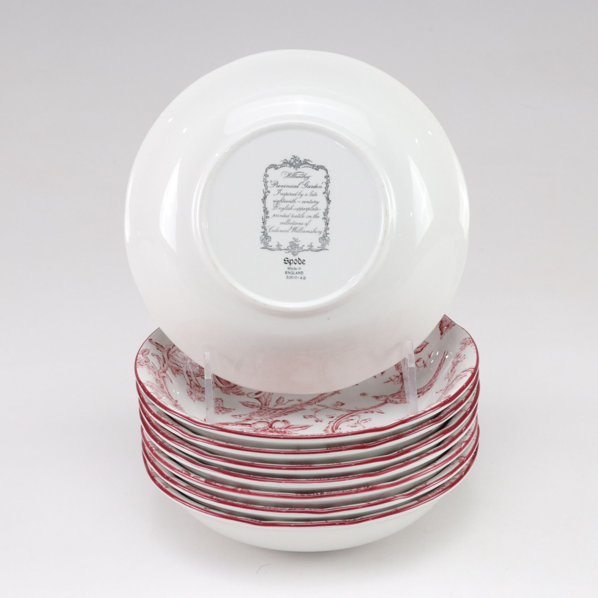 Spode Williamsburg "Provincial Garden" Cranberry Dinnerware Set for Eight