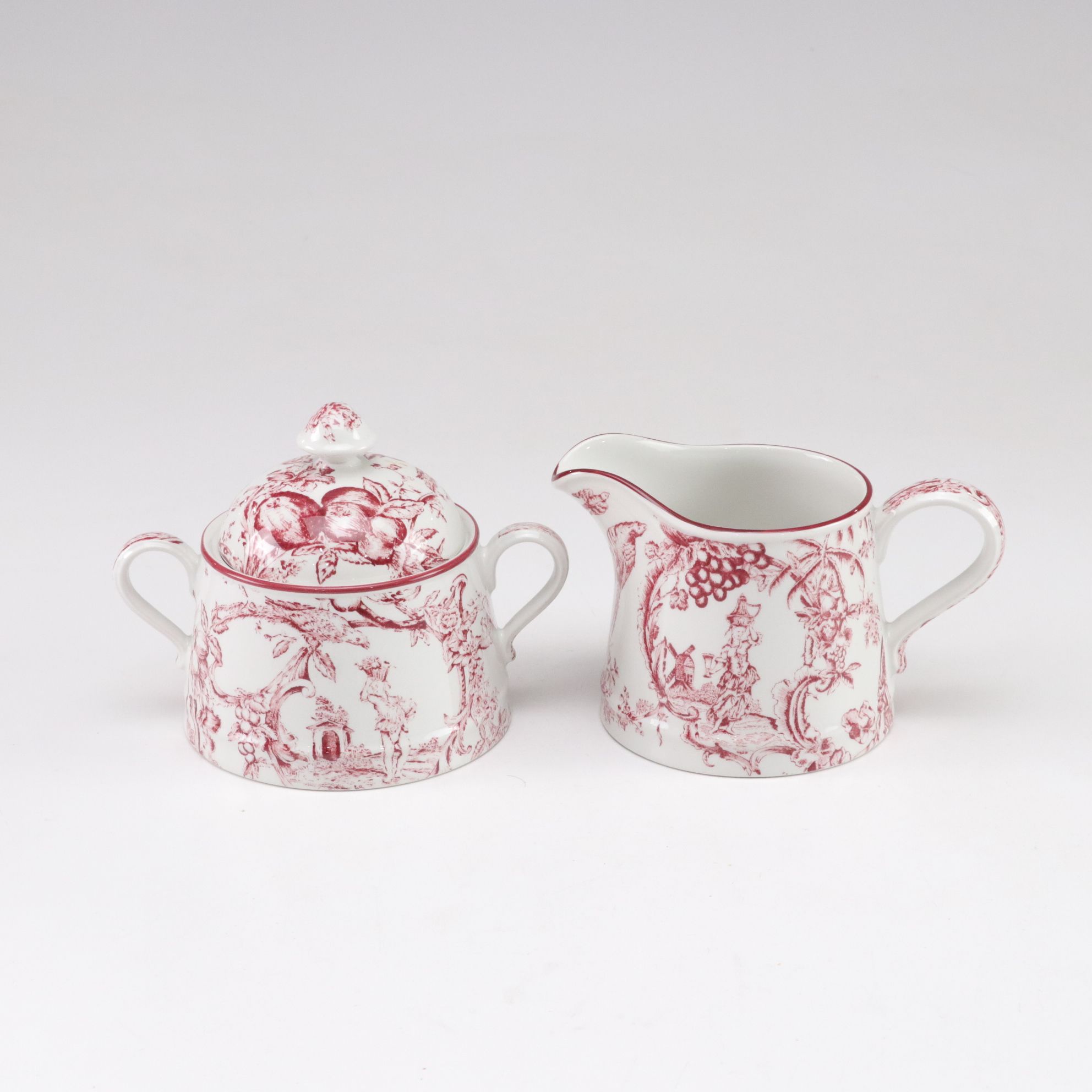 Spode Williamsburg "Provincial Garden" Cranberry Dinnerware Set for Eight