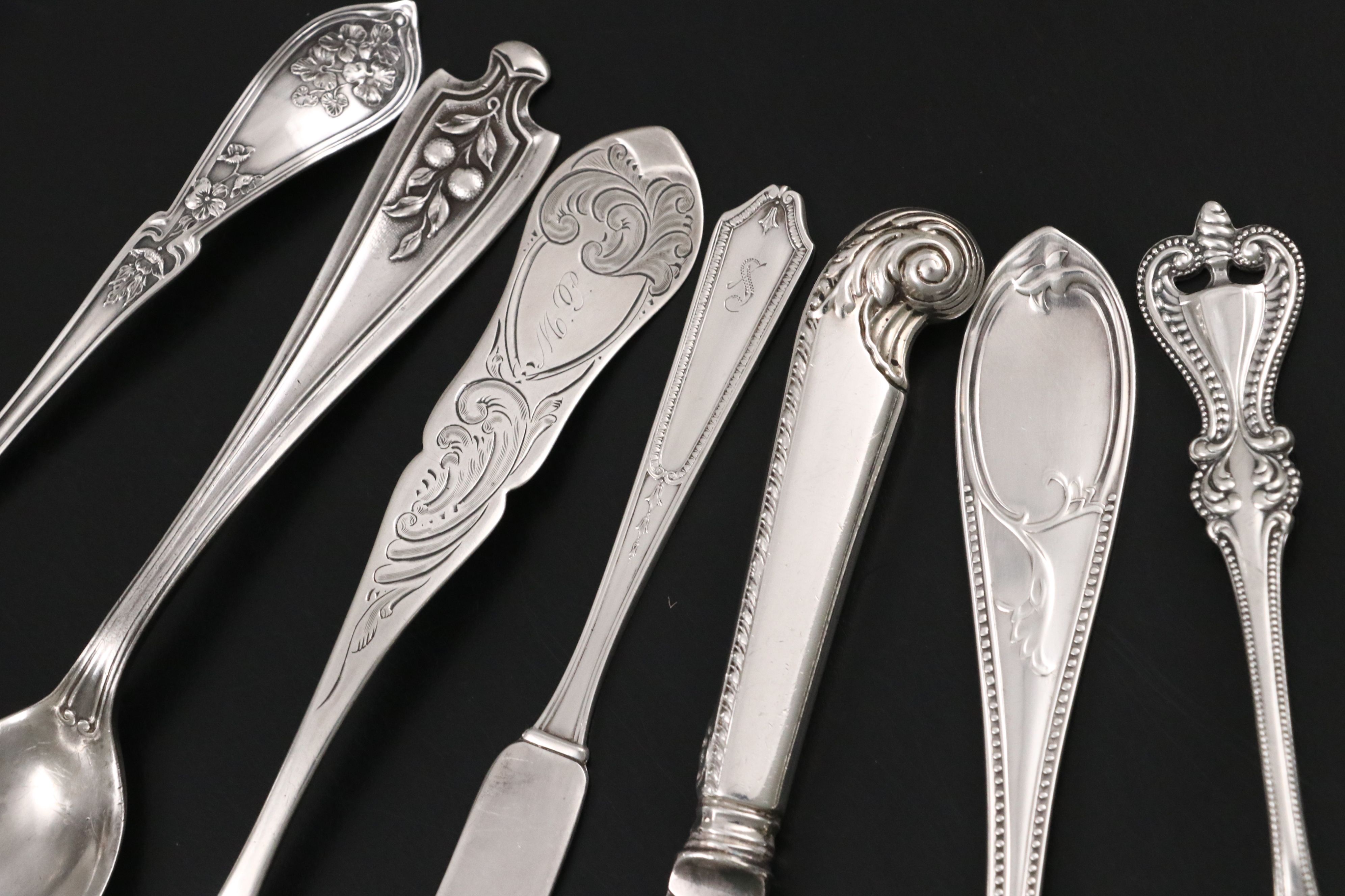 Palmer & Bachelder Coin Silver Bright Cut Cake Server with Sterling Flatware