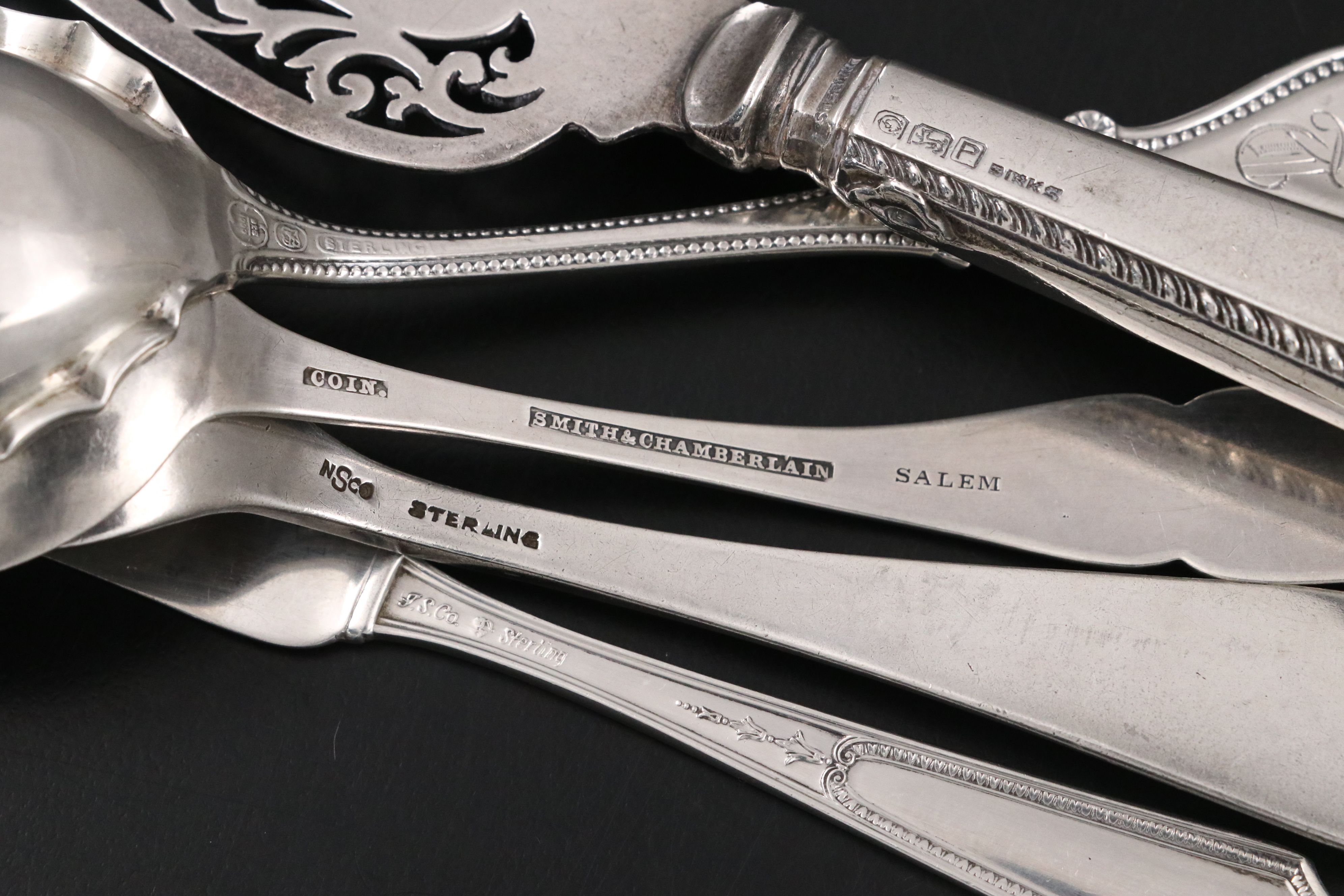 Palmer & Bachelder Coin Silver Bright Cut Cake Server with Sterling Flatware