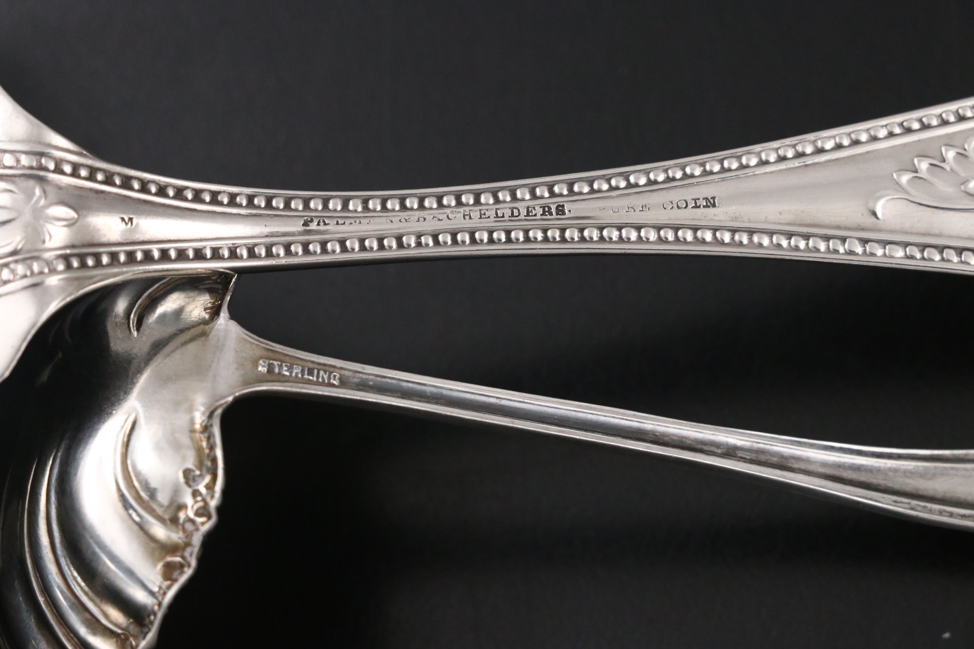 Palmer & Bachelder Coin Silver Bright Cut Cake Server with Sterling Flatware