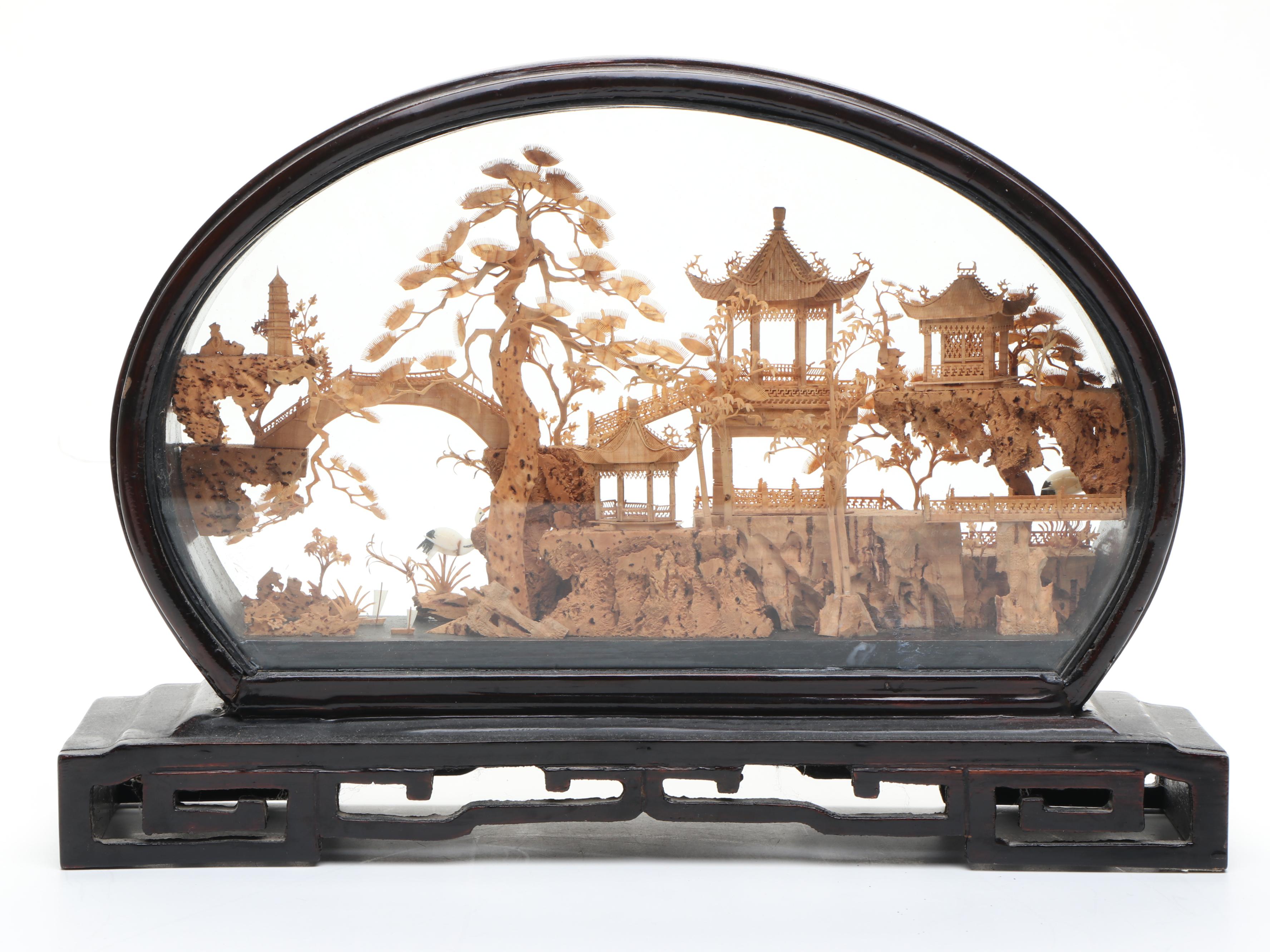 Chinese Hand-Carved Cork Landscape Dioramas