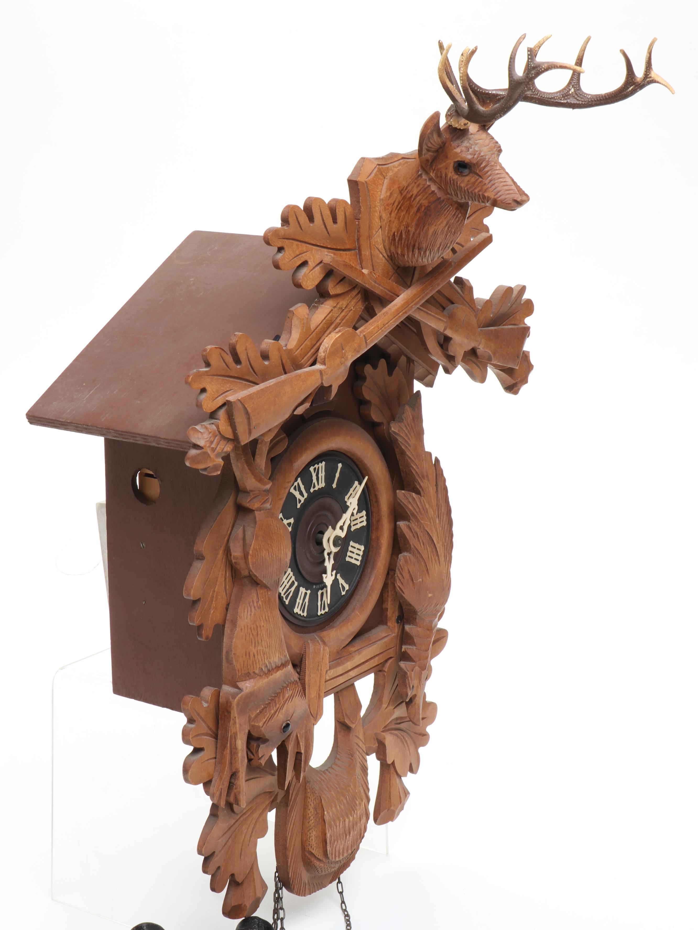 West German Carved Wood Cuckoo Clock with Regula Movement