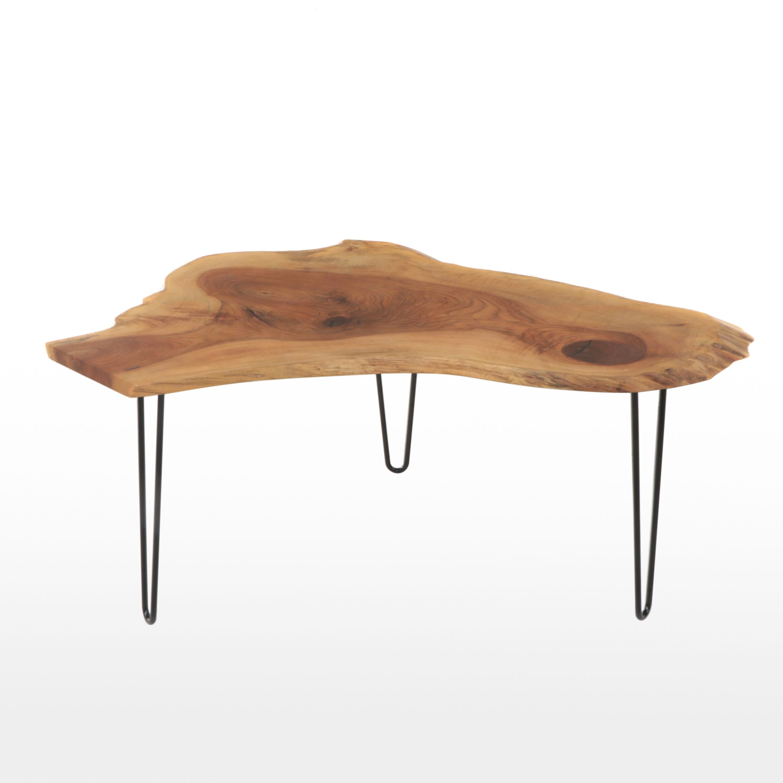 Industrial Style Live Edge Wood Slab Coffee Table with Hairpin Legs