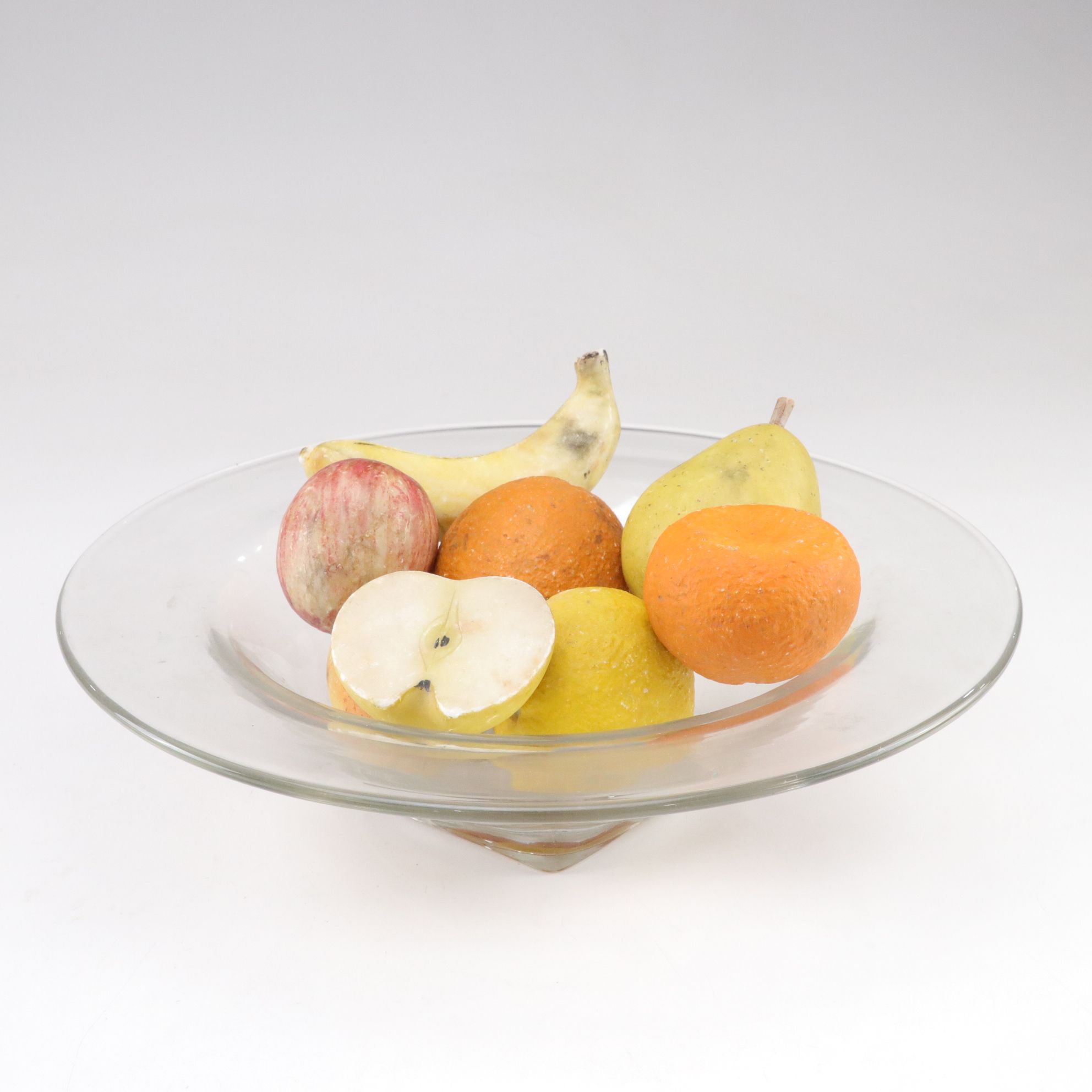 Carved Stone Fruit with Glass Footed Bowl