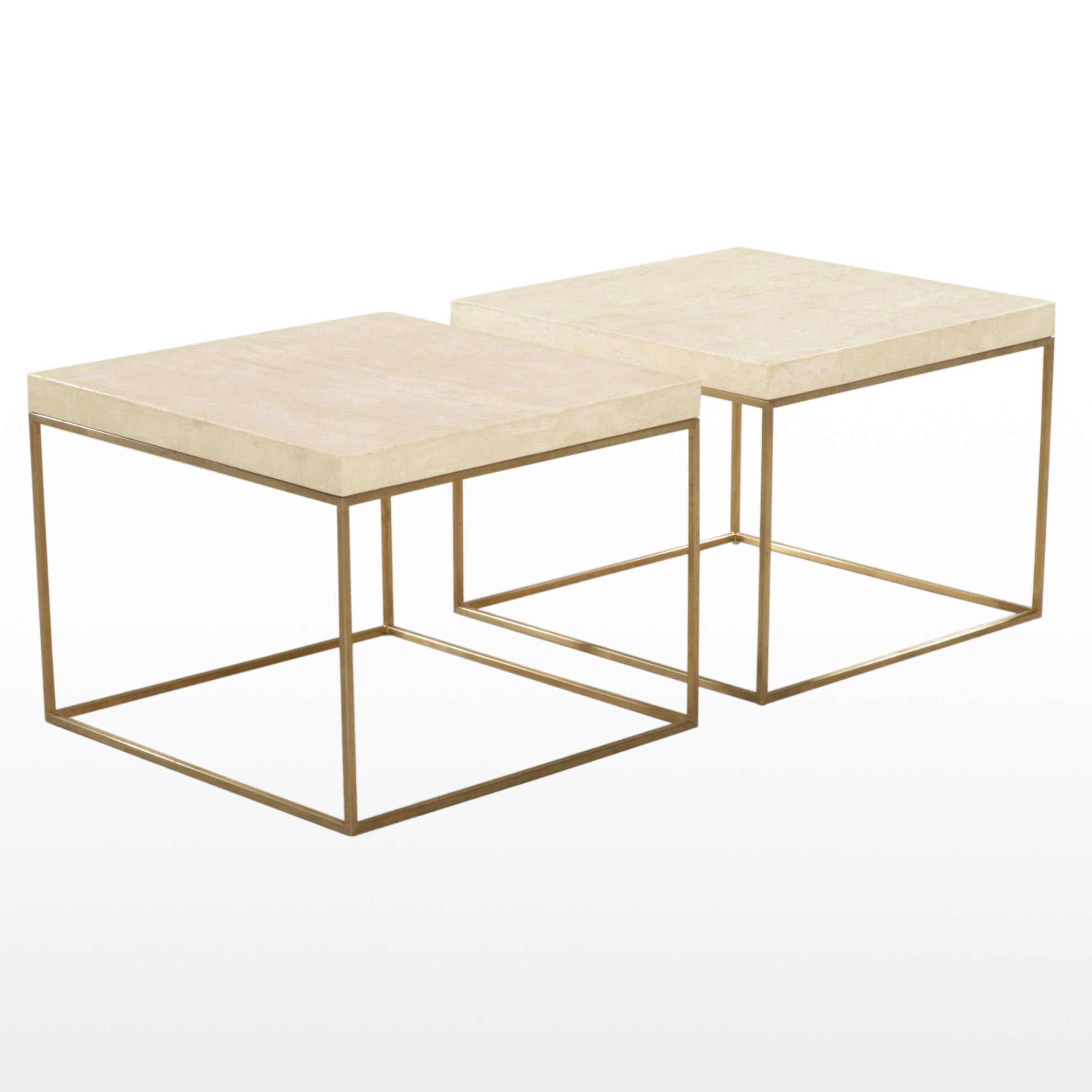Pair of Contemporary West Elm Travertine-Top Side Tables, 2017