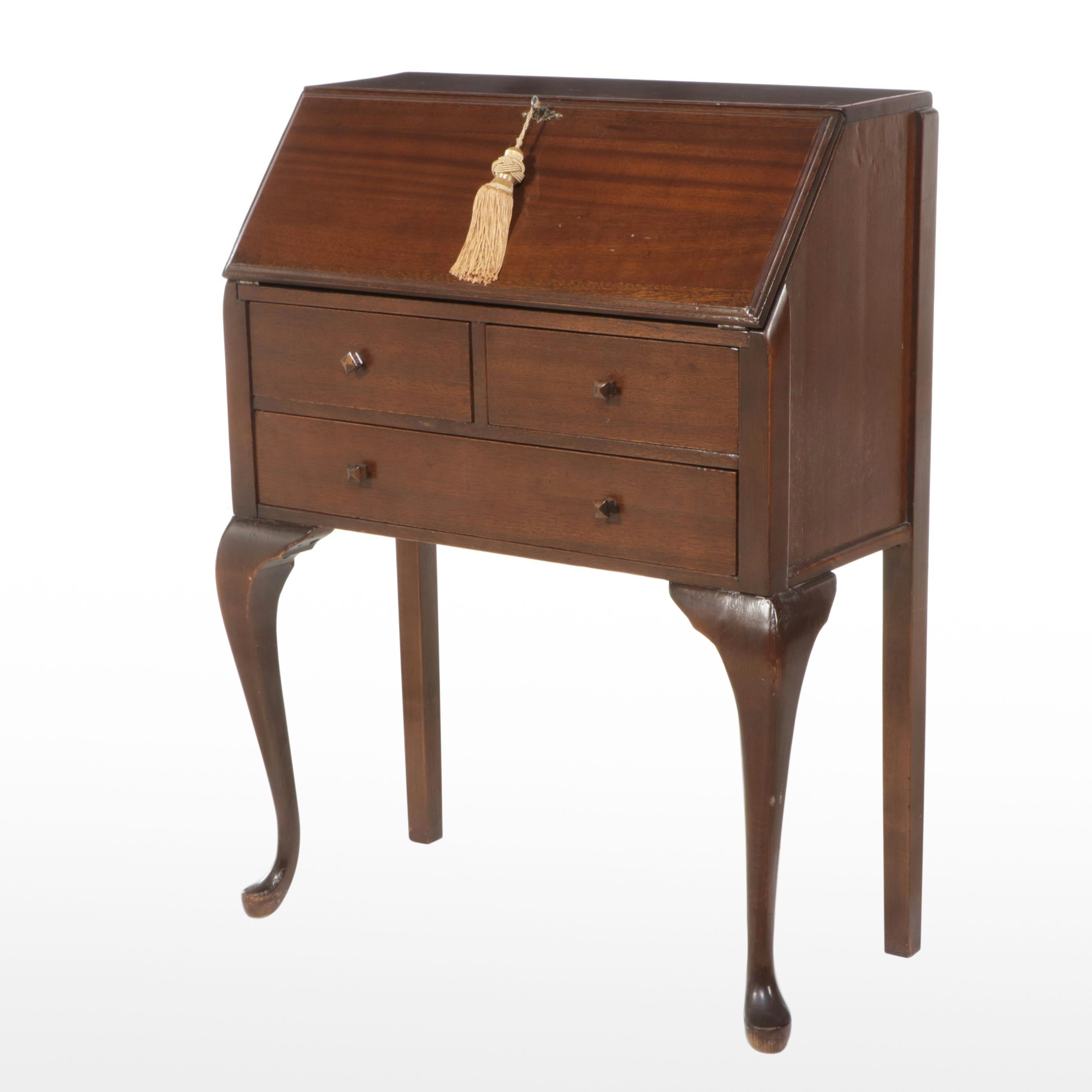 Queen Anne Style Mahogany Slant Front Secretary Desk