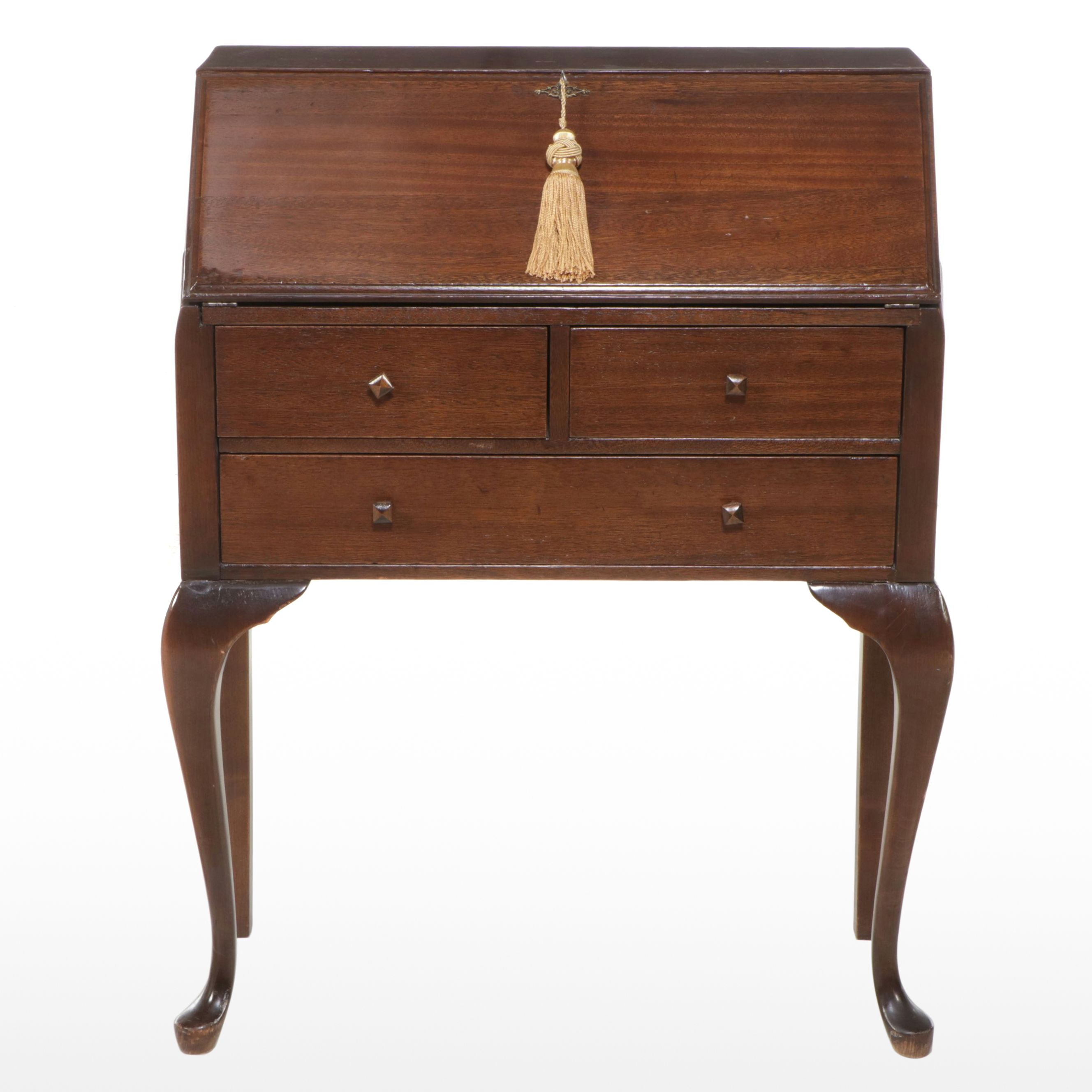 Queen Anne Style Mahogany Slant Front Secretary Desk