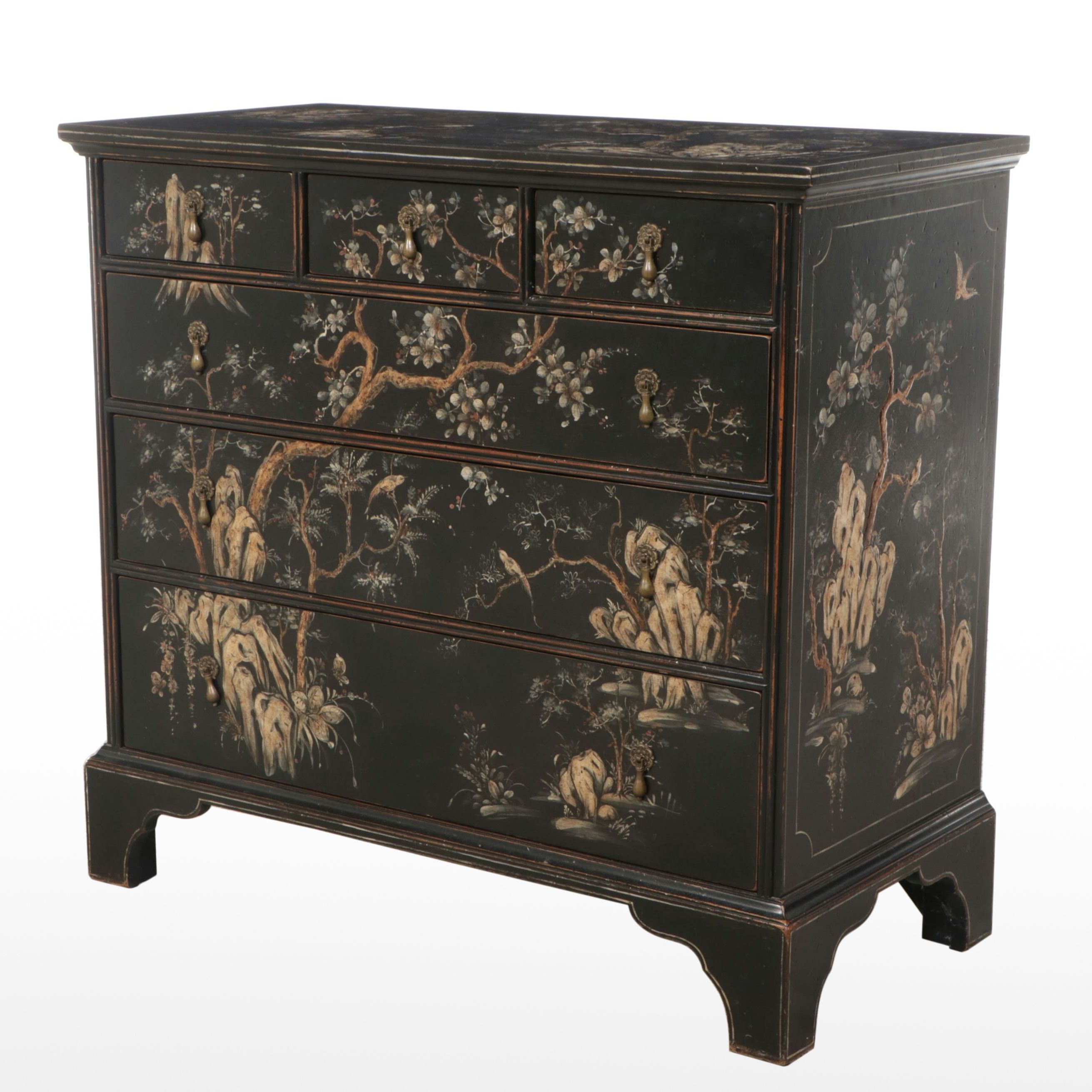 Modern History Chinese Style Chest of Drawers with Painted Landscape Scene