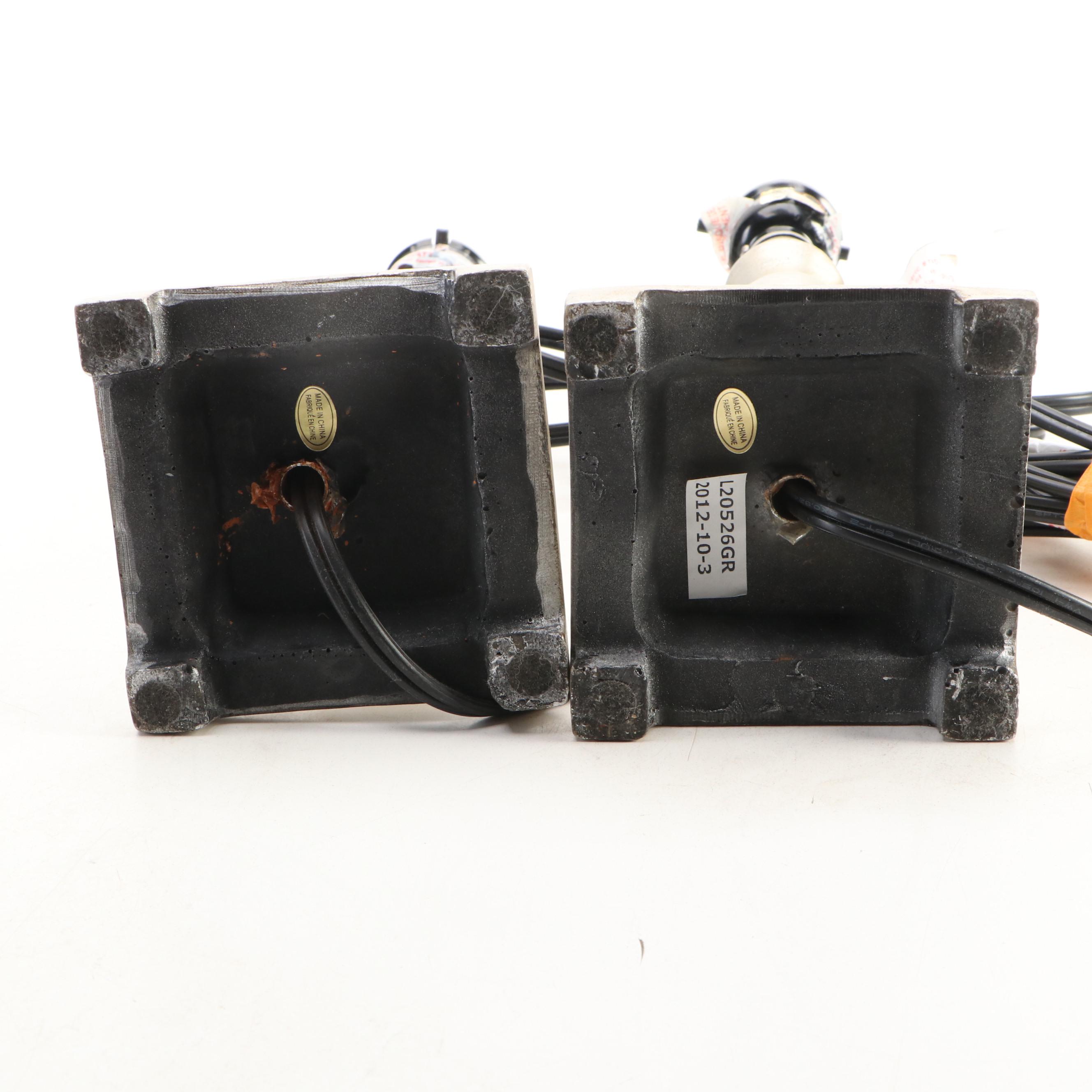 Silver Gilt Candlestick Table Lamps with Crewel Work Shades, 2012