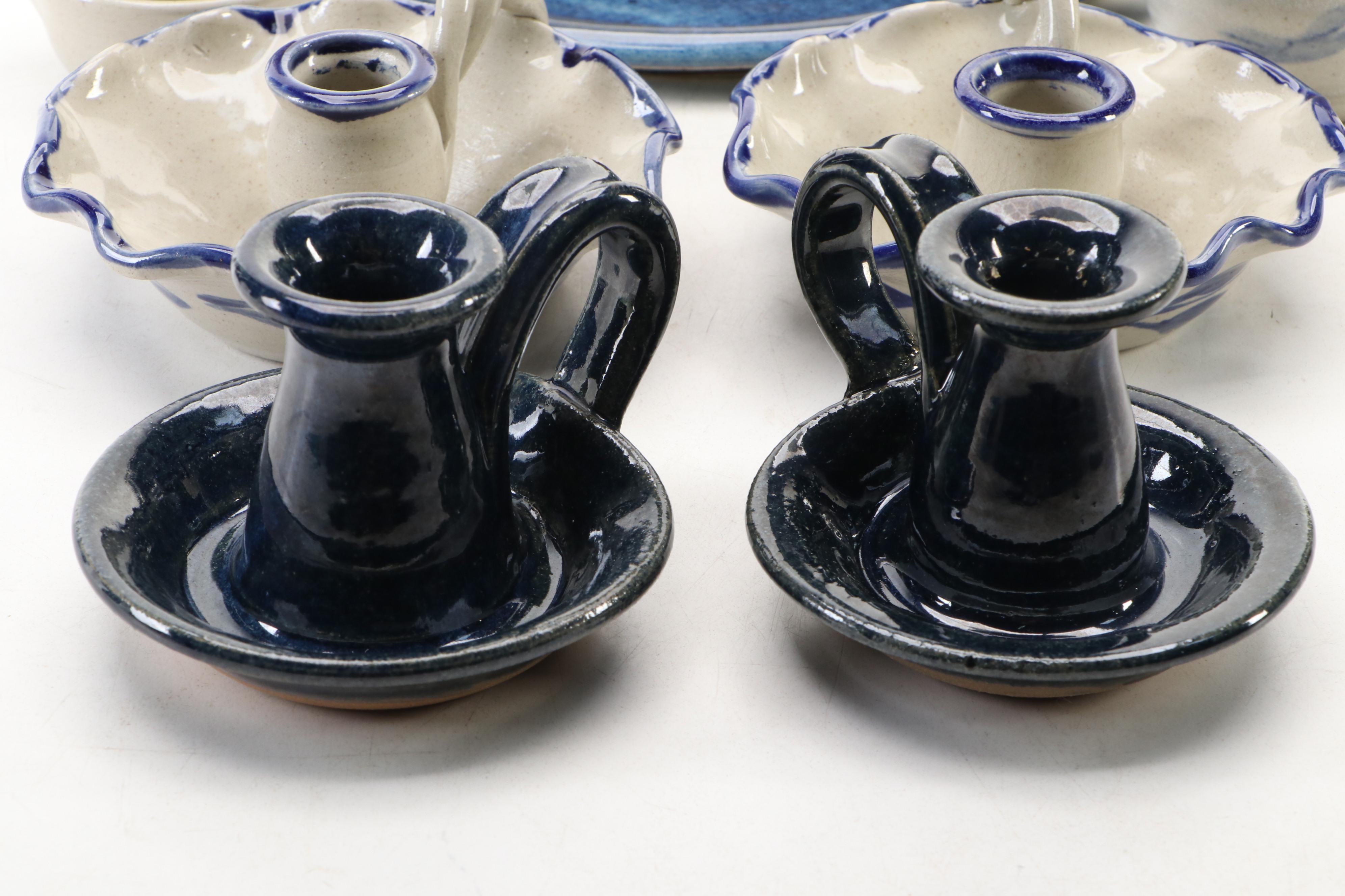 Art Pottery Chambersticks with Other Tableware
