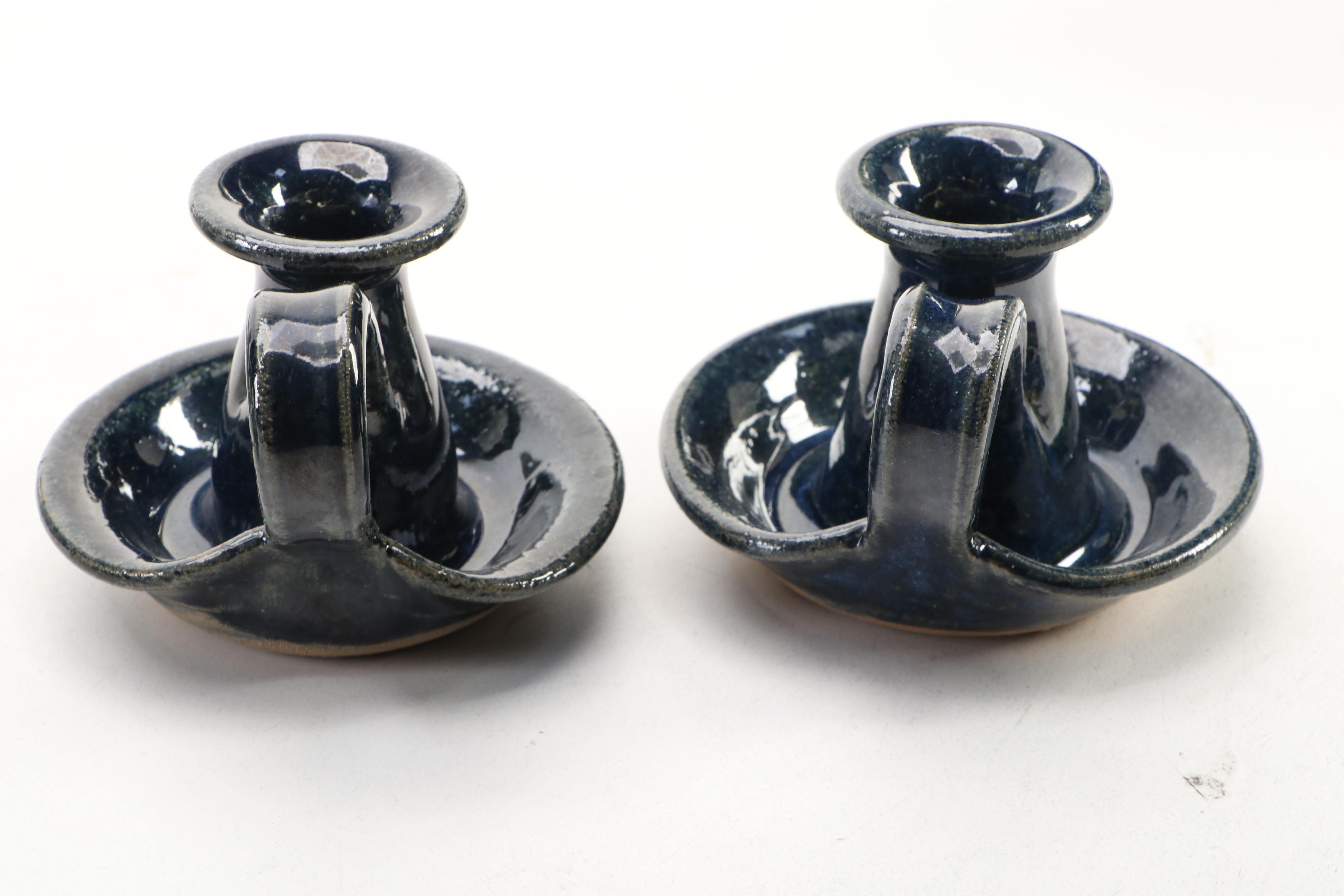 Art Pottery Chambersticks with Other Tableware