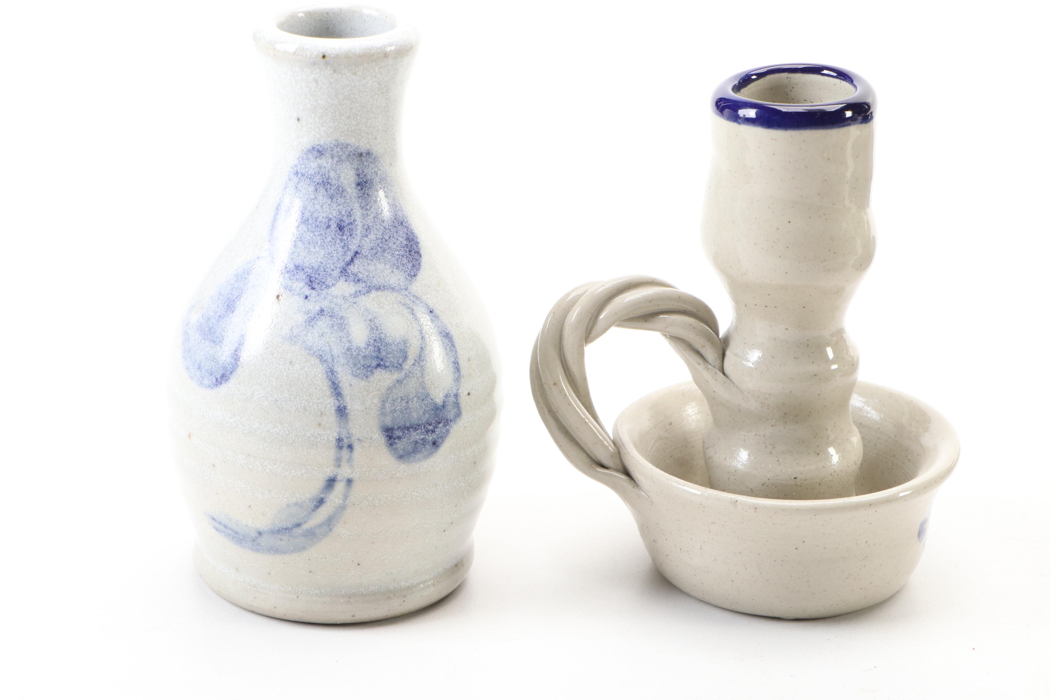 Art Pottery Chambersticks with Other Tableware