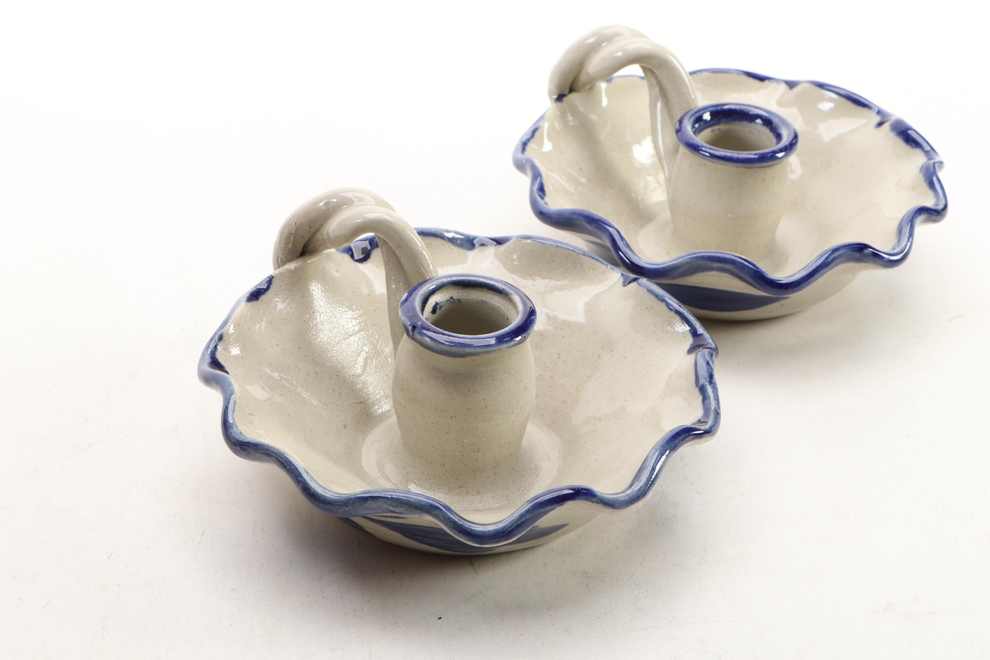 Art Pottery Chambersticks with Other Tableware