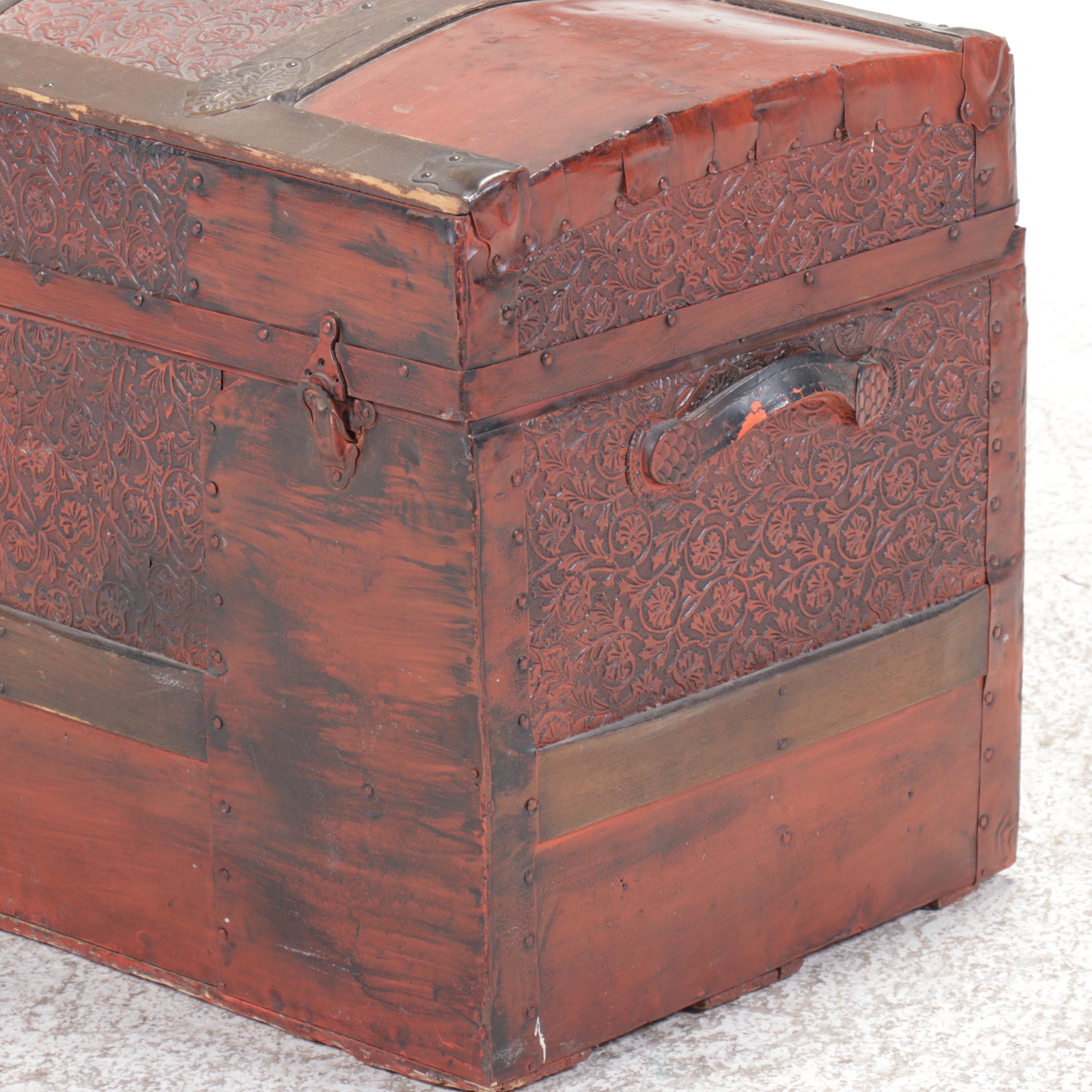 Dome Top Metal Clad Steamer Trunk, Early 20th Century
