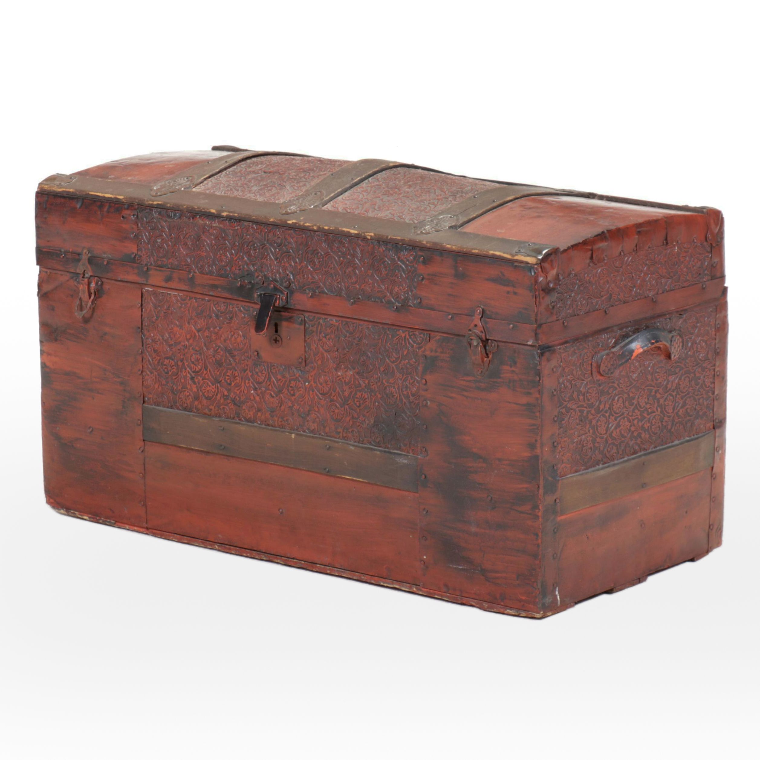 Dome Top Metal Clad Steamer Trunk, Early 20th Century