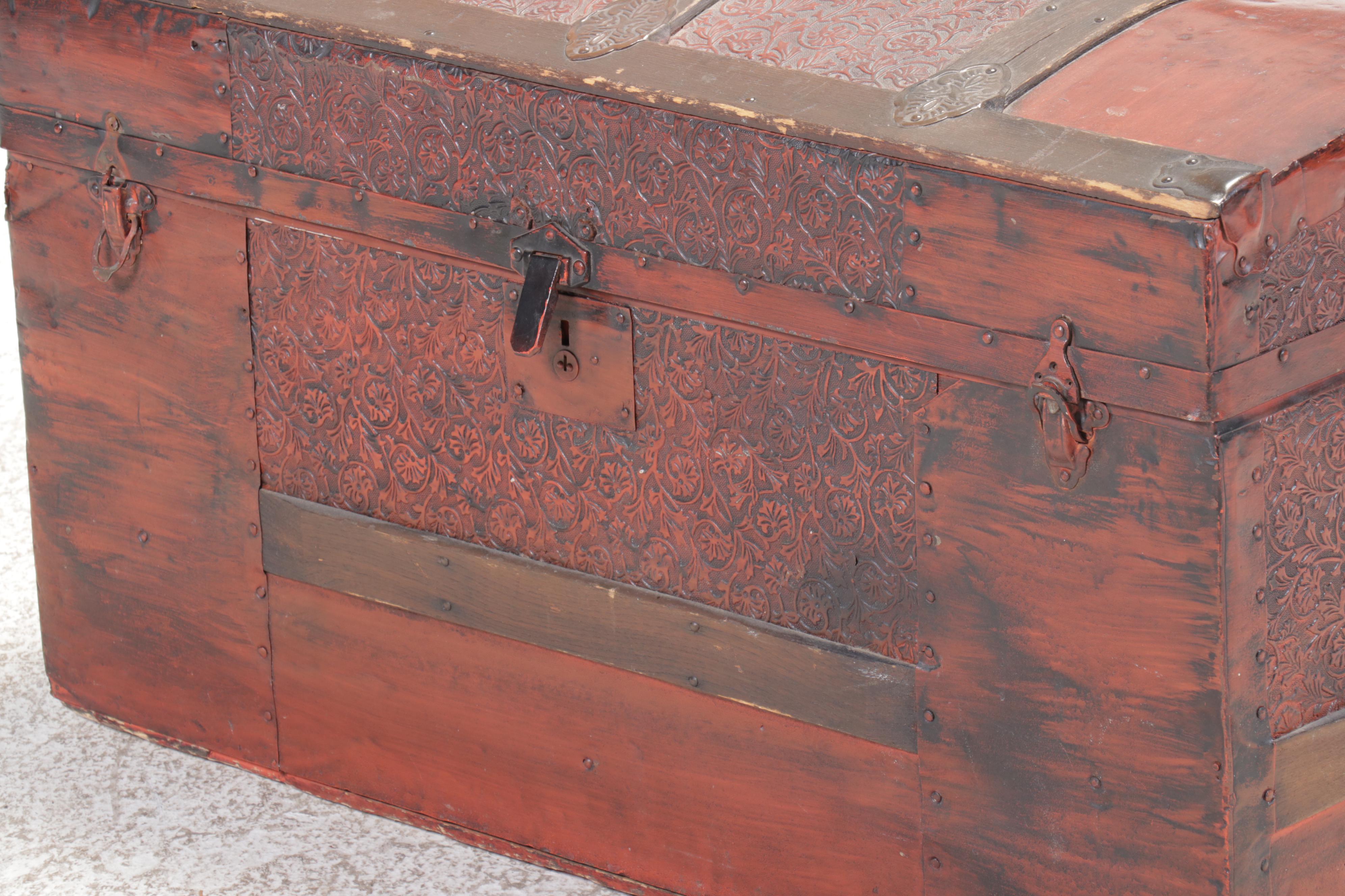 Dome Top Metal Clad Steamer Trunk, Early 20th Century
