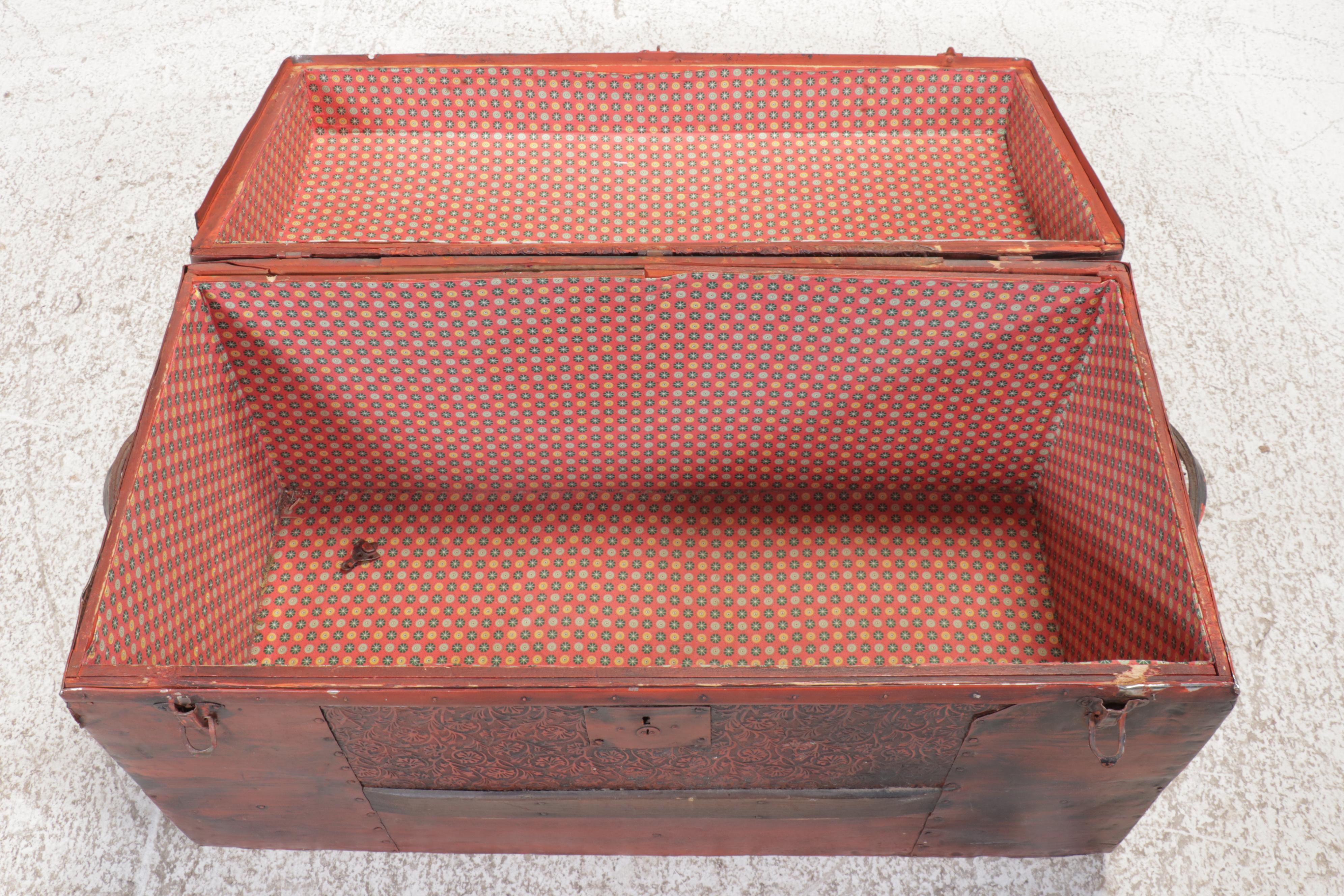 Dome Top Metal Clad Steamer Trunk, Early 20th Century