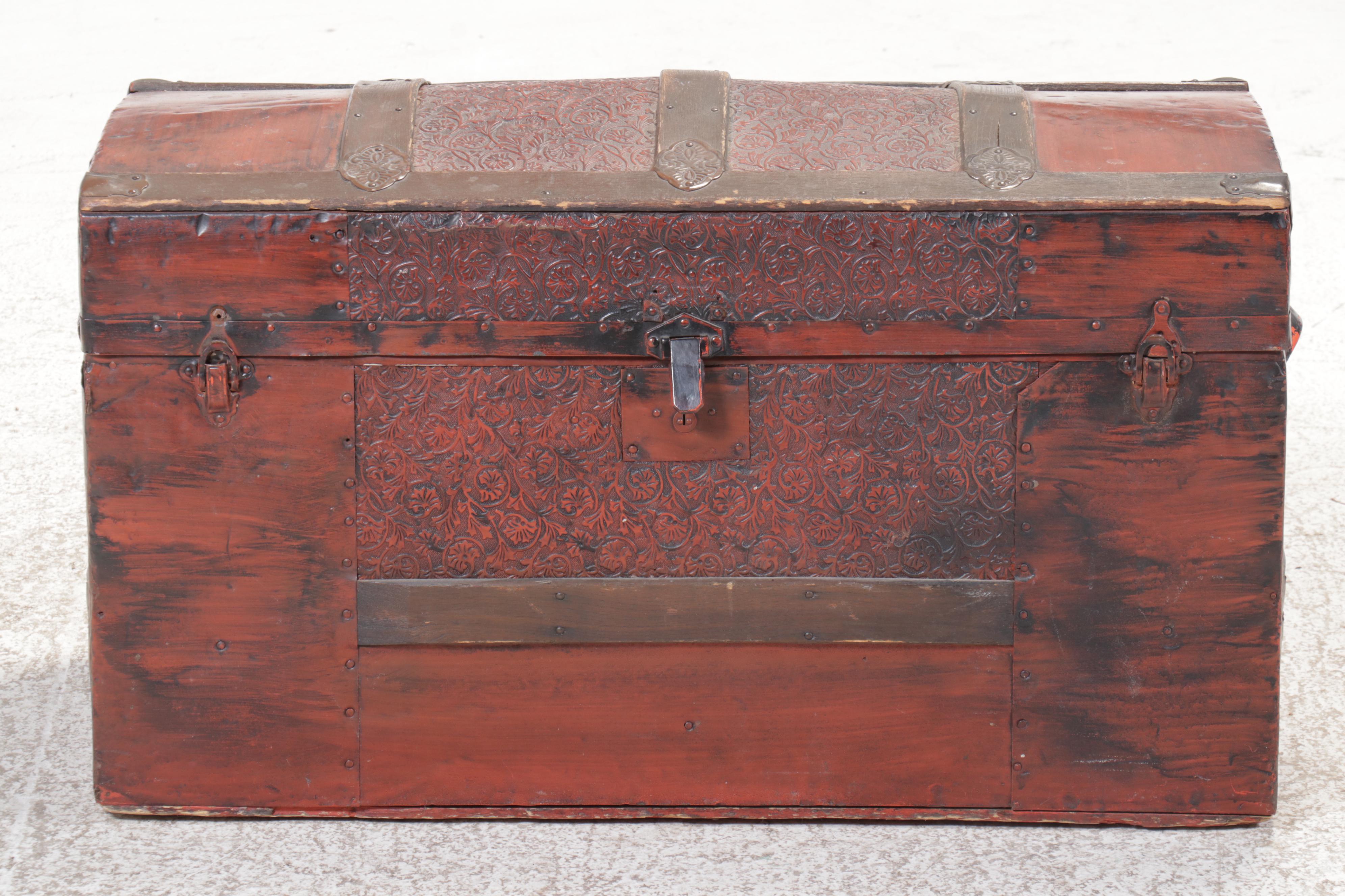 Dome Top Metal Clad Steamer Trunk, Early 20th Century