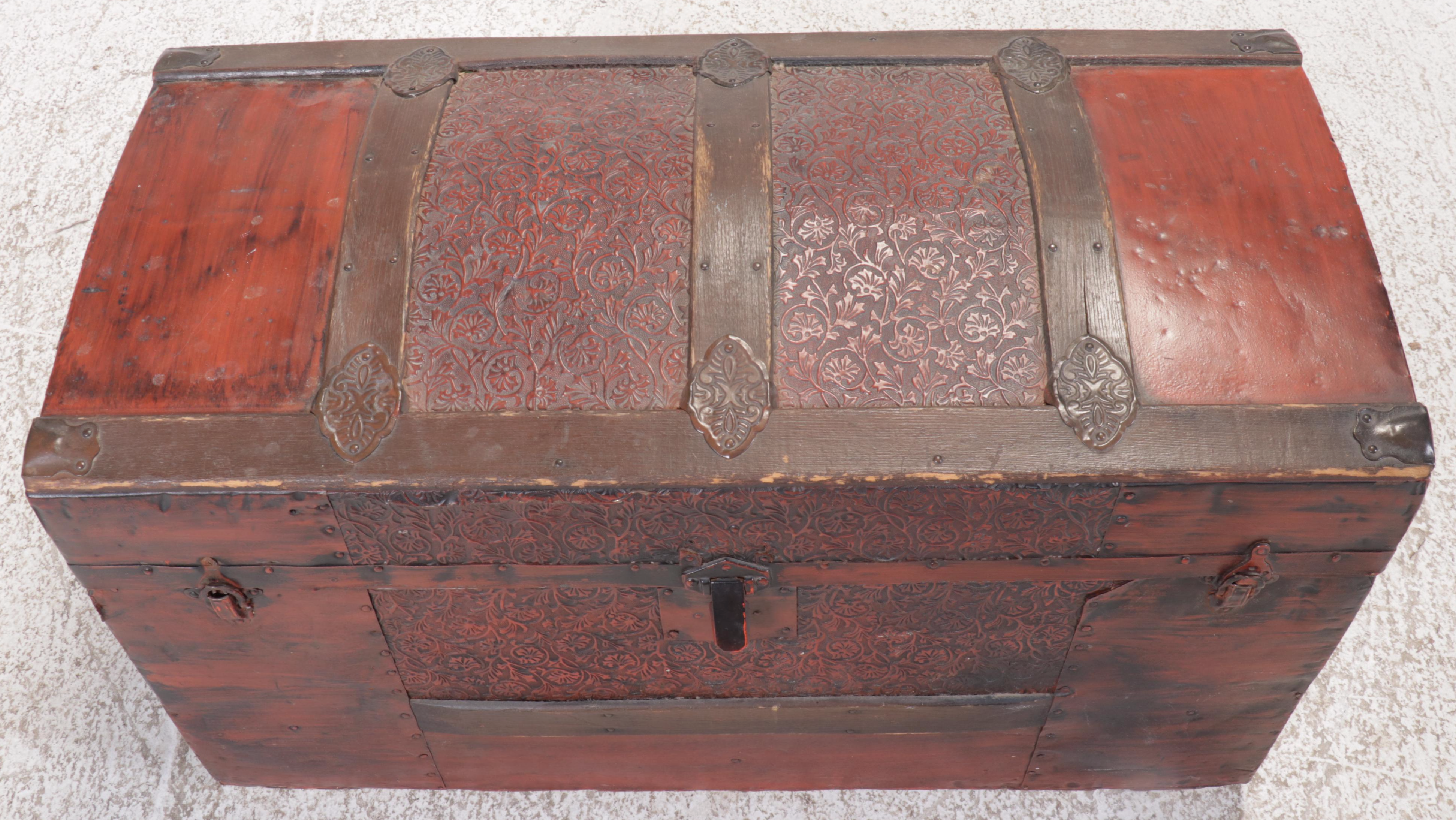 Dome Top Metal Clad Steamer Trunk, Early 20th Century