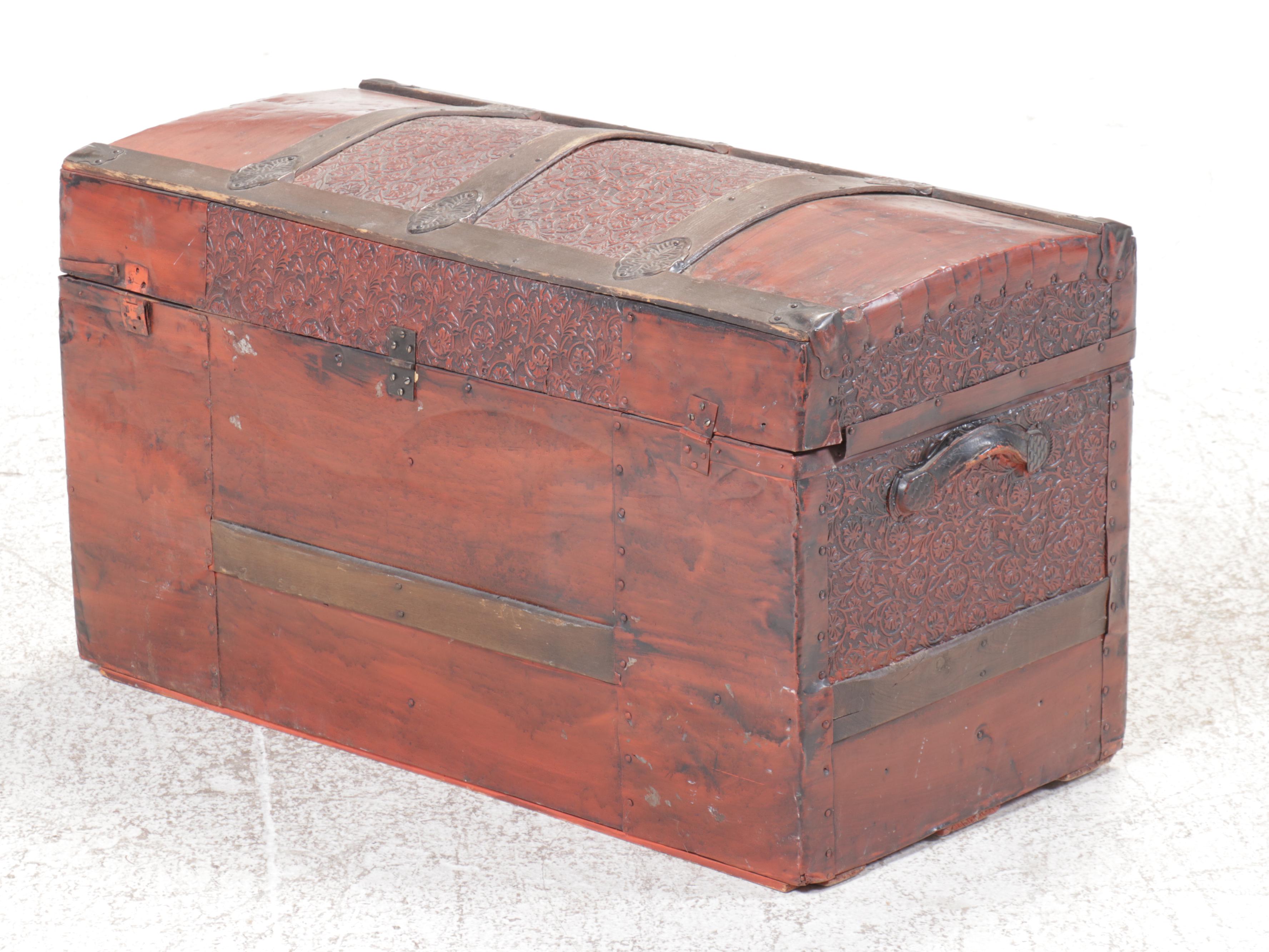 Dome Top Metal Clad Steamer Trunk, Early 20th Century