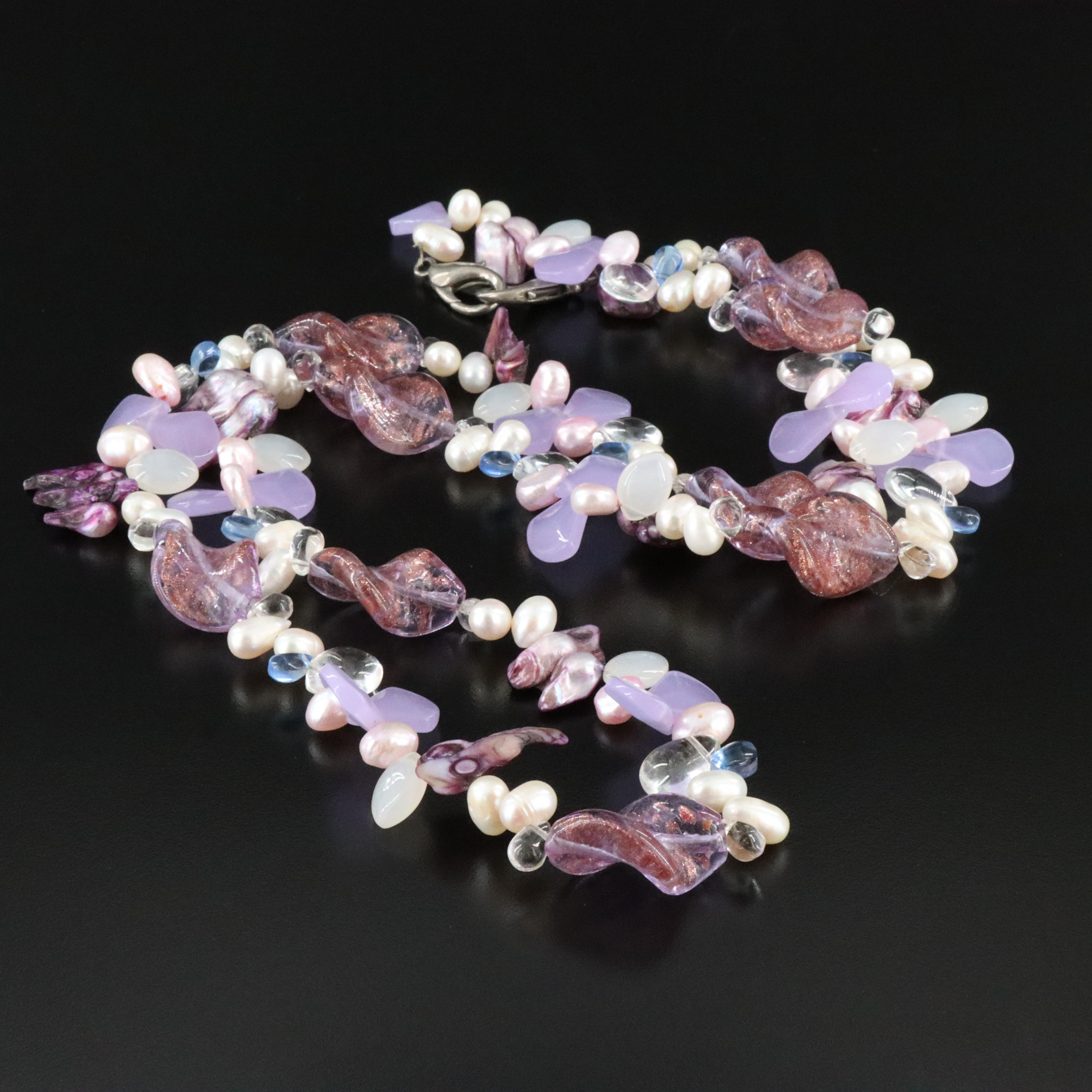 Pearl, Chalcedony, and Glass Necklace