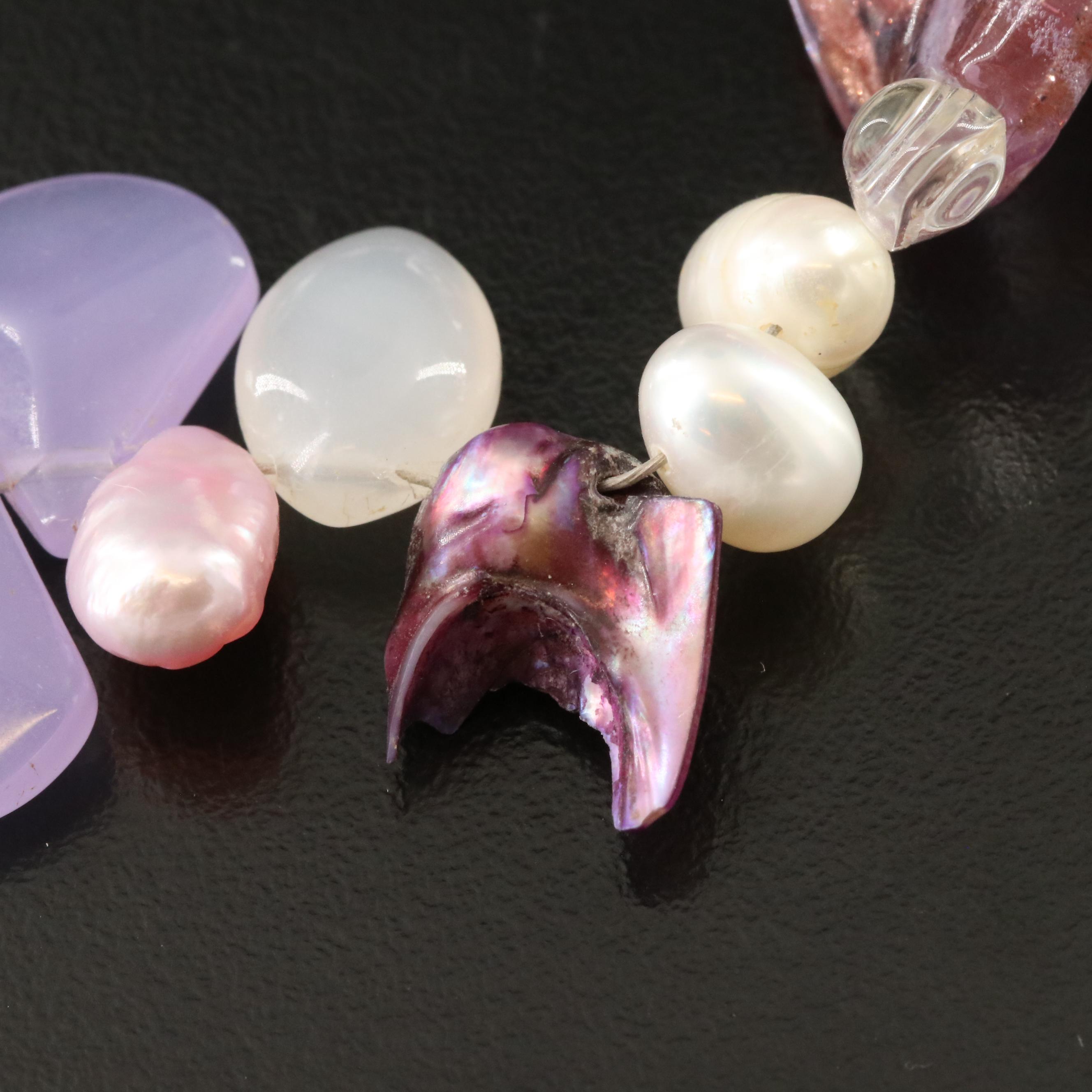 Pearl, Chalcedony, and Glass Necklace