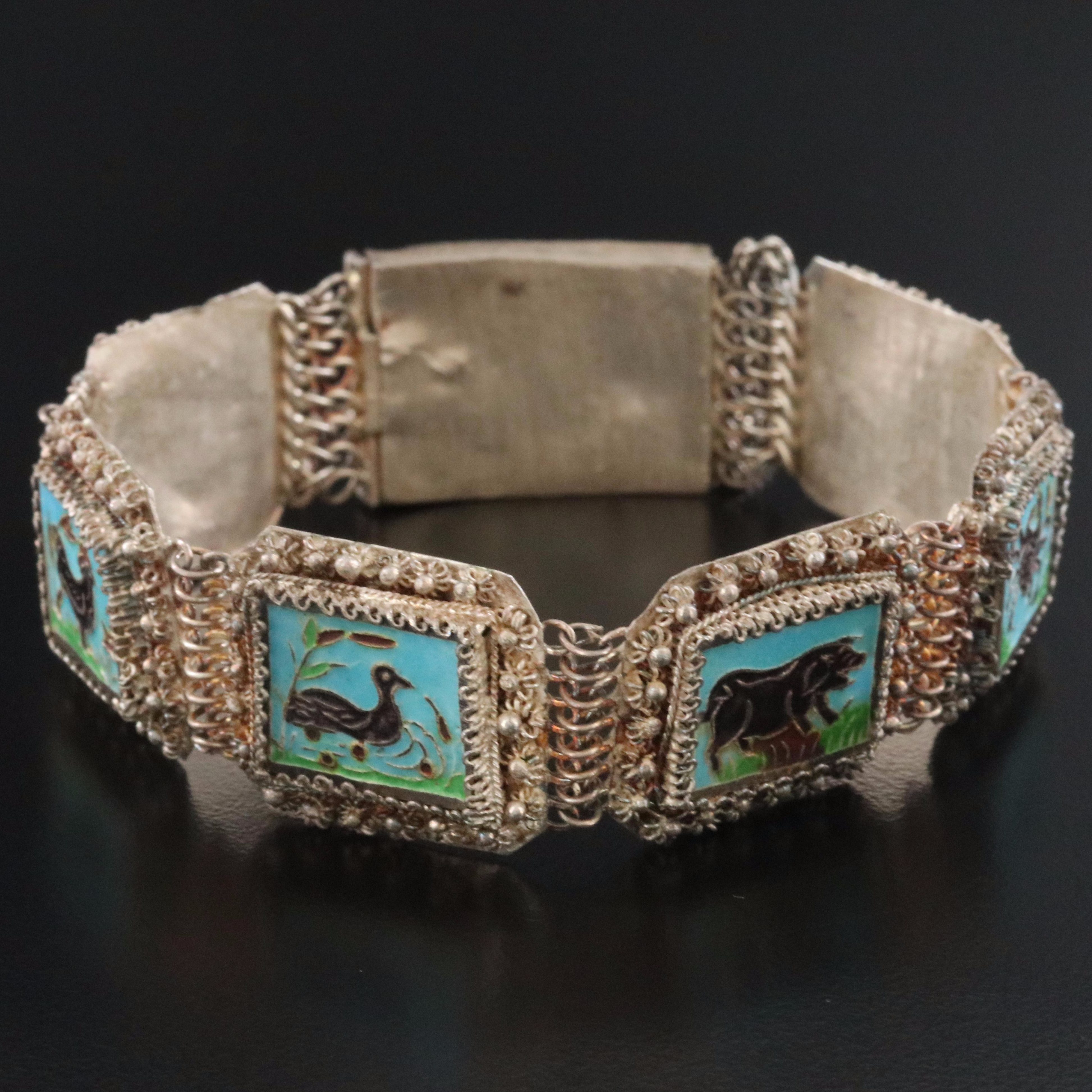 Sterling Enamel Animal Panel Bracelet